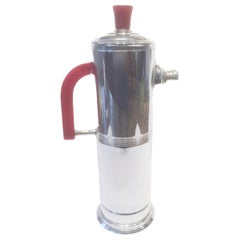 Verchromter Vintage-Cocktailshaker mit kirschrotem Bakelit-Griff und -Knauf