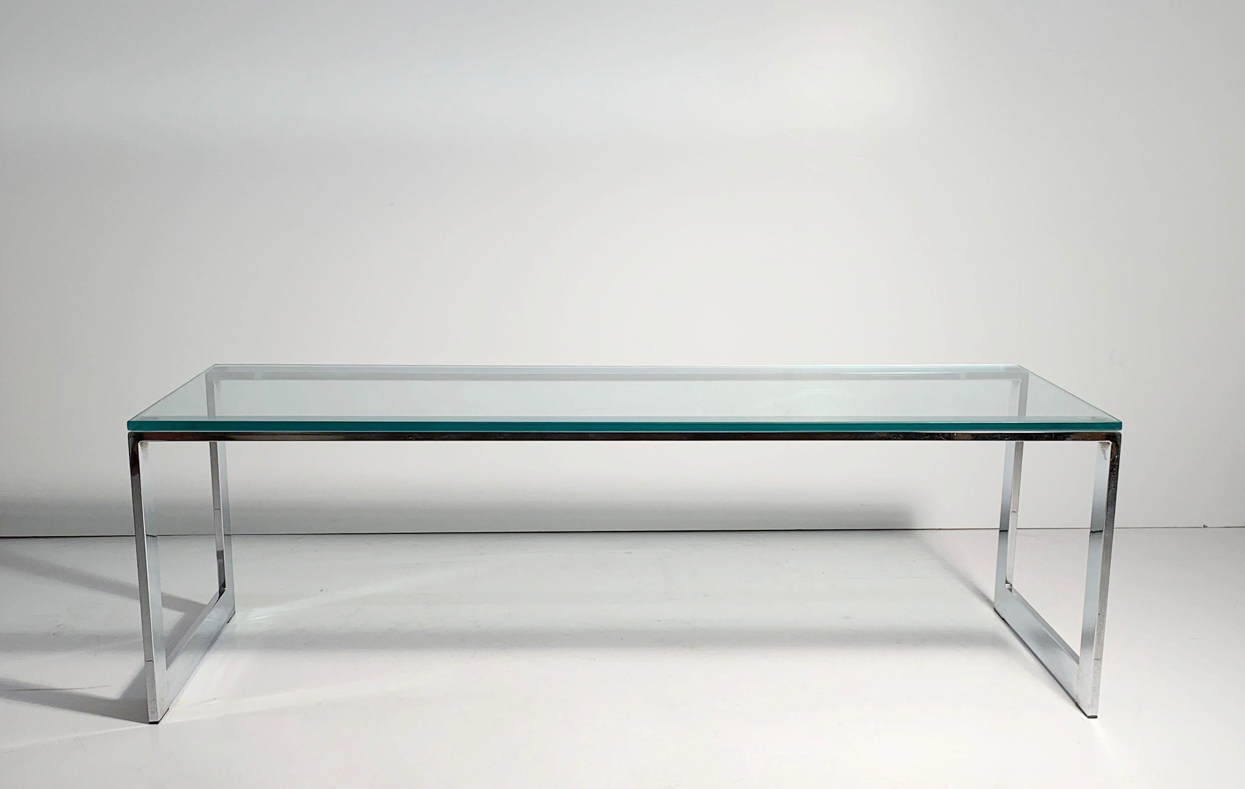 Vintage Milo Baughman Chrome & Glass Coffee Table. Same design form Milo Baughman used for the base of his credenza cabinet. 