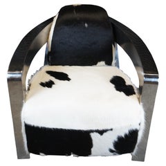 Vintage Chrome Cowhide Leather Aviator Club Lounge Accent Armchair