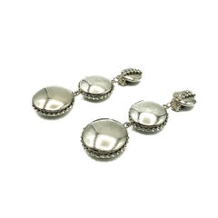 Vintage Chrome & Crystal Button Drop Earrings 1970s