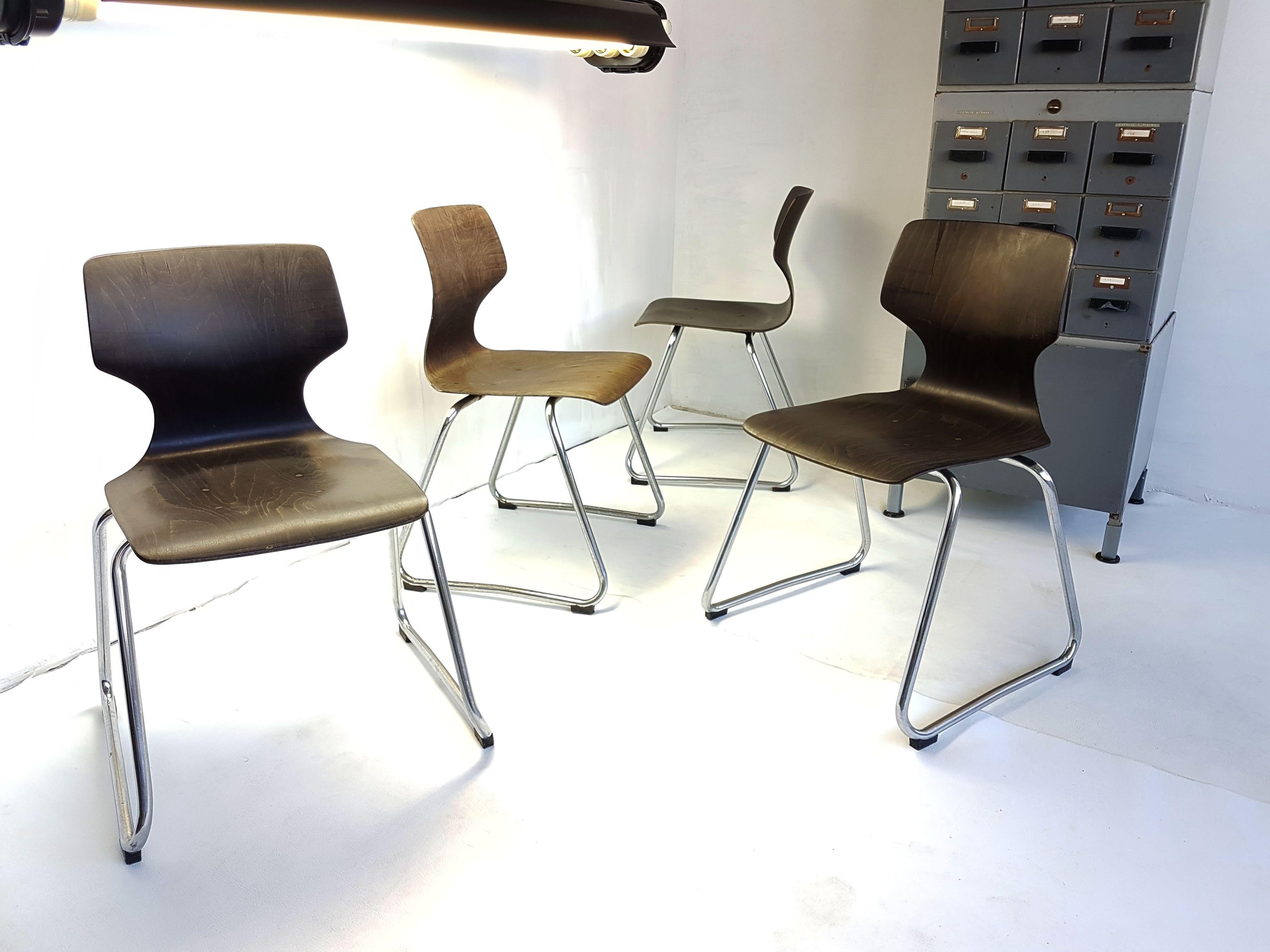 Vintage Chrome Dinning Chairs by Adam Stegner for Flötotto, 1960s, Set of Four For Sale 1