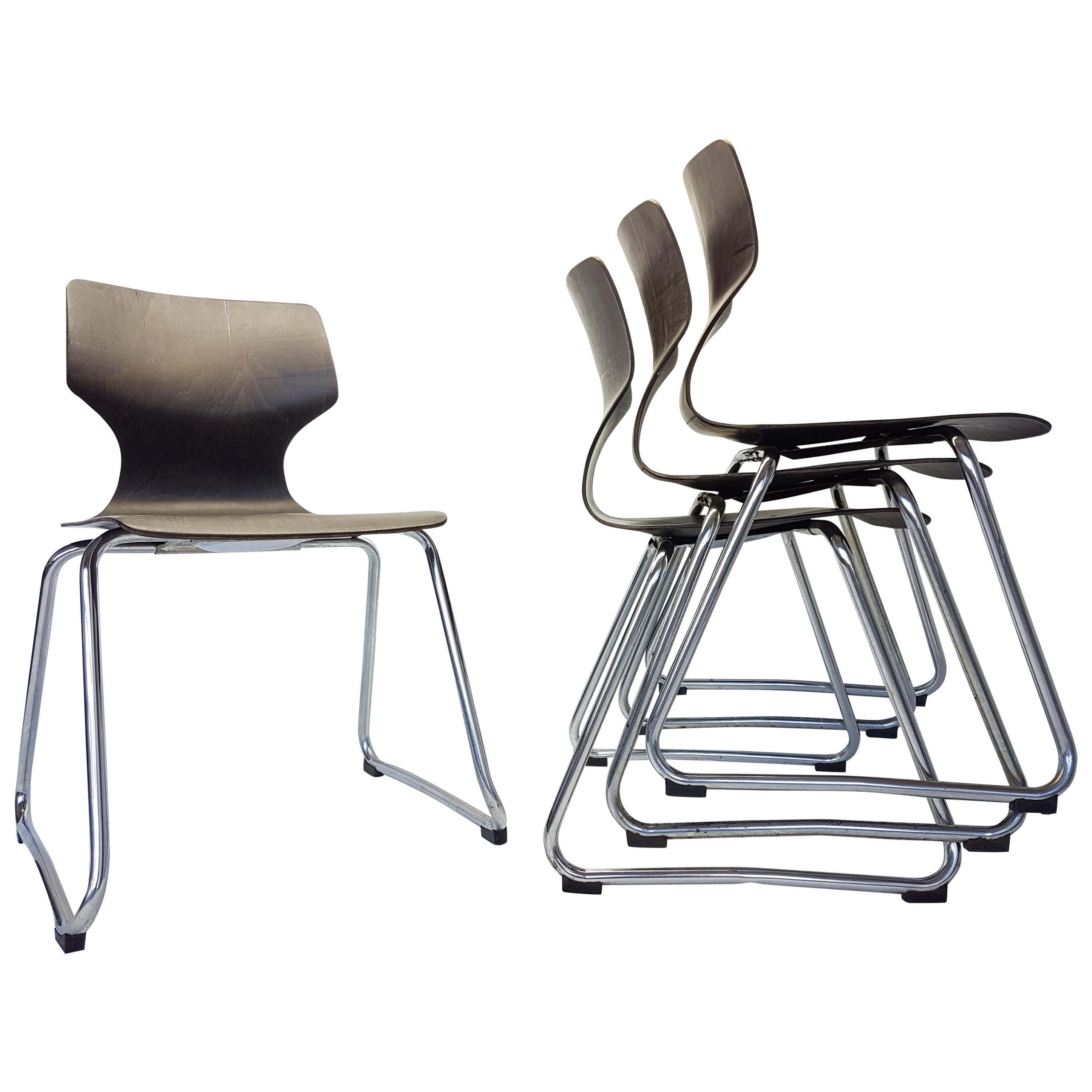 Vintage Chrome Dinning Chairs by Adam Stegner for Flötotto, 1960s, Set of Four For Sale
