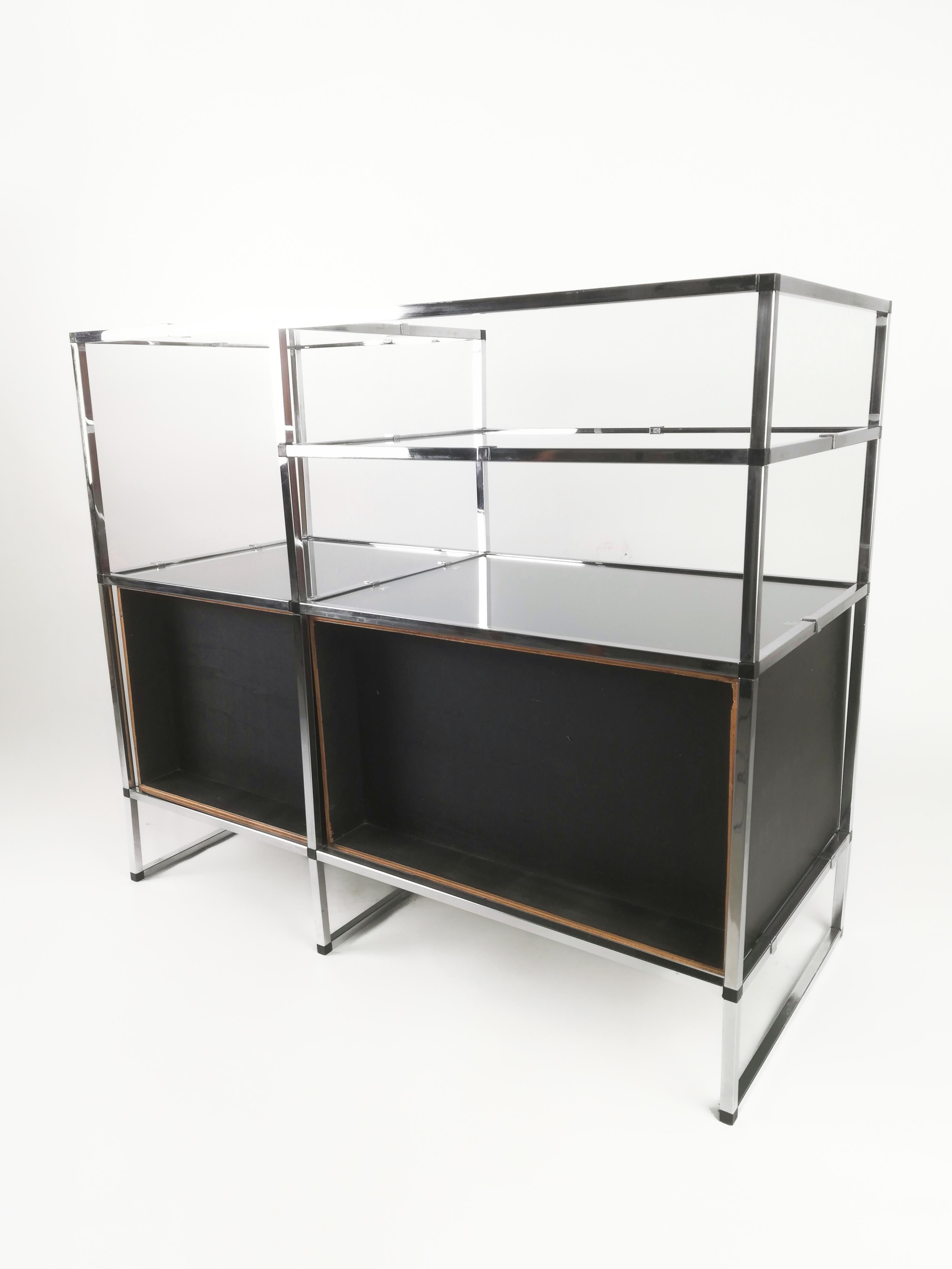 Vintage Chrome étagère, Record Player Stand and vinyl storage, Italy 1970s 5