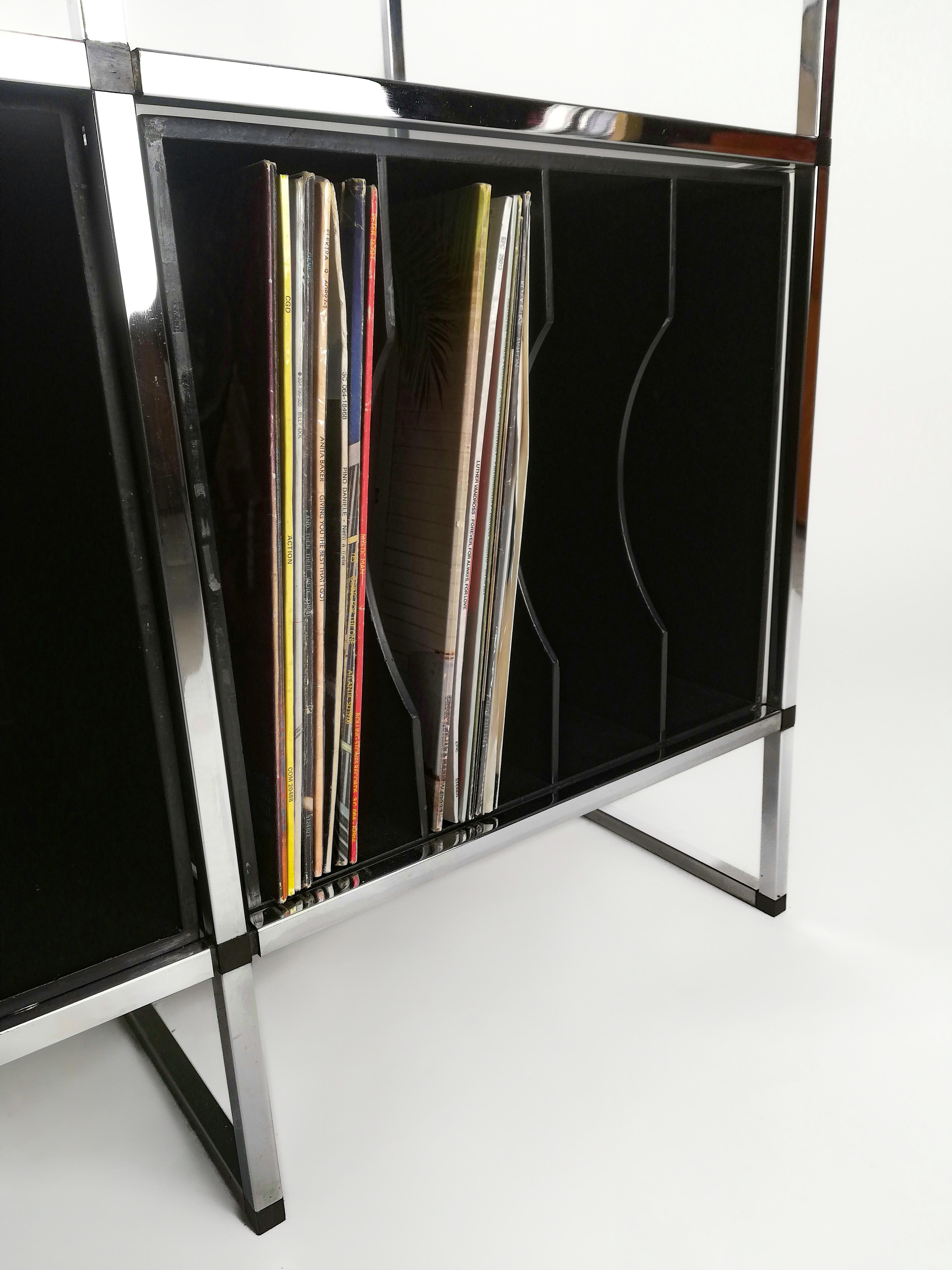 Vintage Chrome étagère, Record Player Stand and vinyl storage, Italy 1970s 7