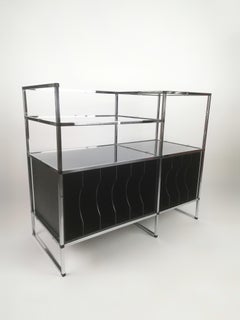 Vintage Chrome étagère, Record Player Stand and vinyl storage, Italy 1970s