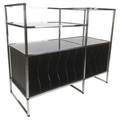 Vintage Chrome étagère, Plattenspieler Stand und Vinyl Lagerung, Italien 1970er