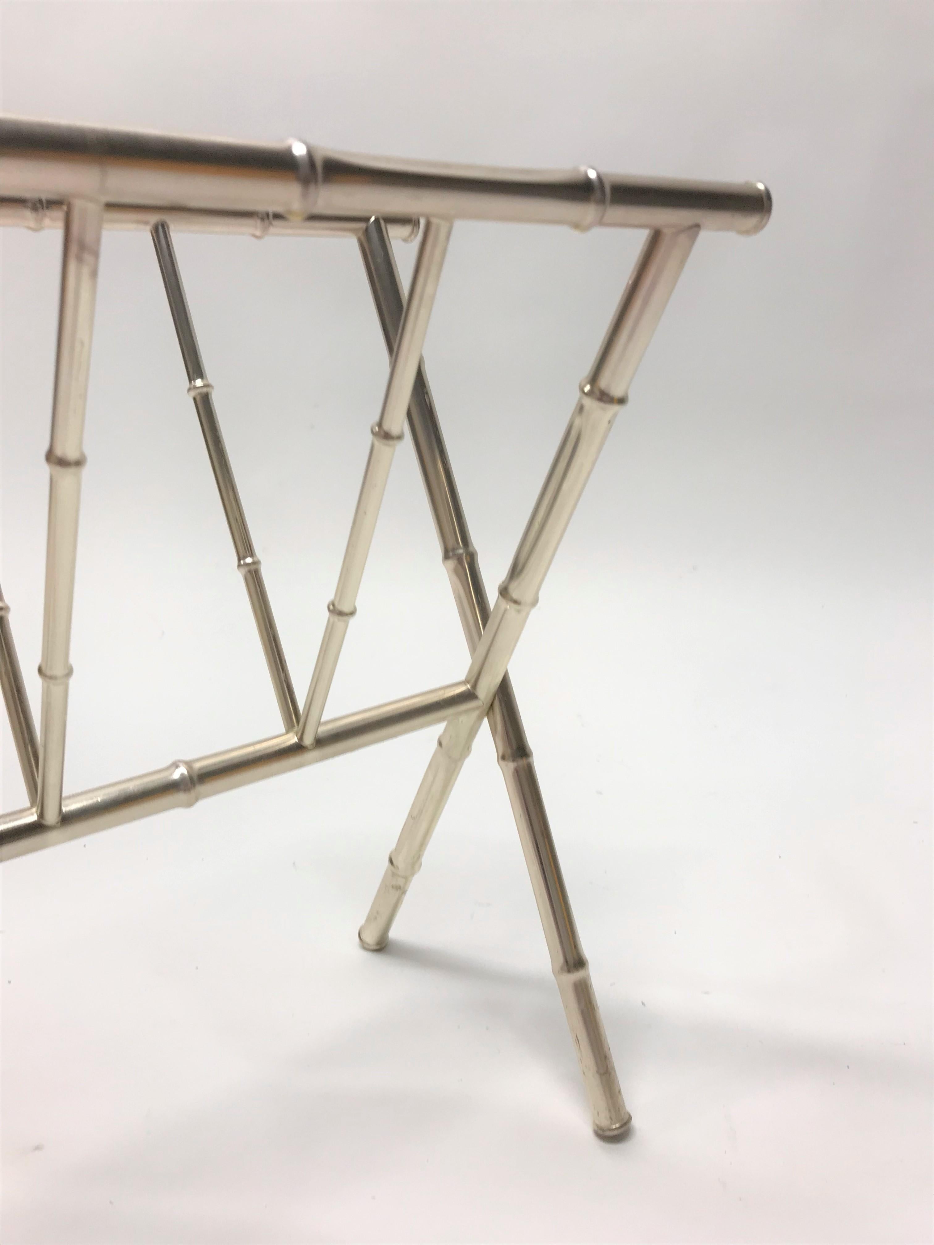 Vintage Chrome Faux Bamboo Magazine Rack, 1970s 2