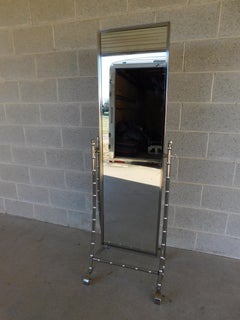 Vintage Chrome Frame Faux Bamboo Cheval Floor Mirror 64.5"H