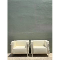 Vintage Chrome Frame Lounge Chairs After Corbusier - A Pair