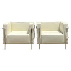 Vintage Chrome Frame Lounge Chairs After Corbusier - A Pair