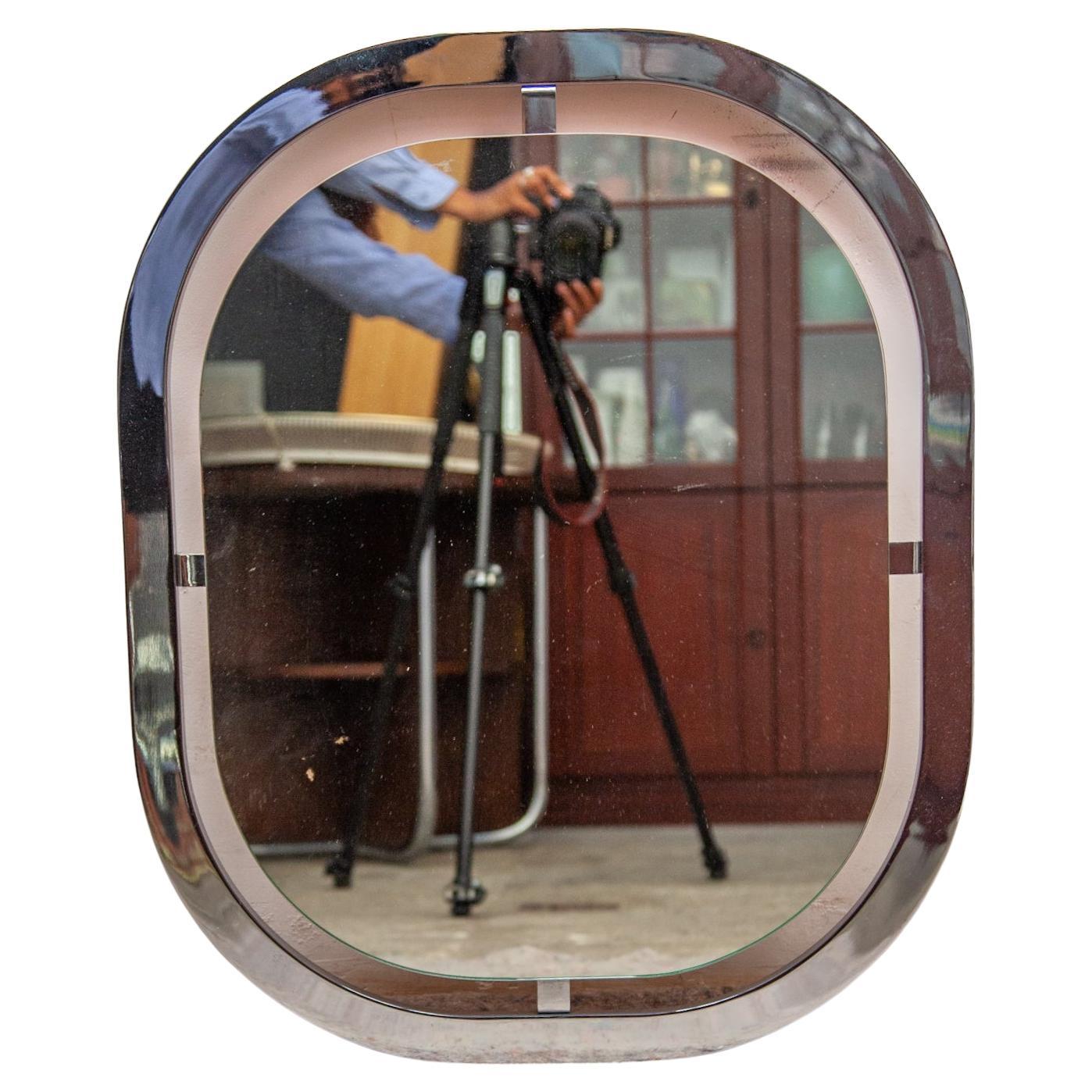 Vintage rectangular mirror with a chromed metal frame, Belgo Chrome, circa 1970, in very good original condition.