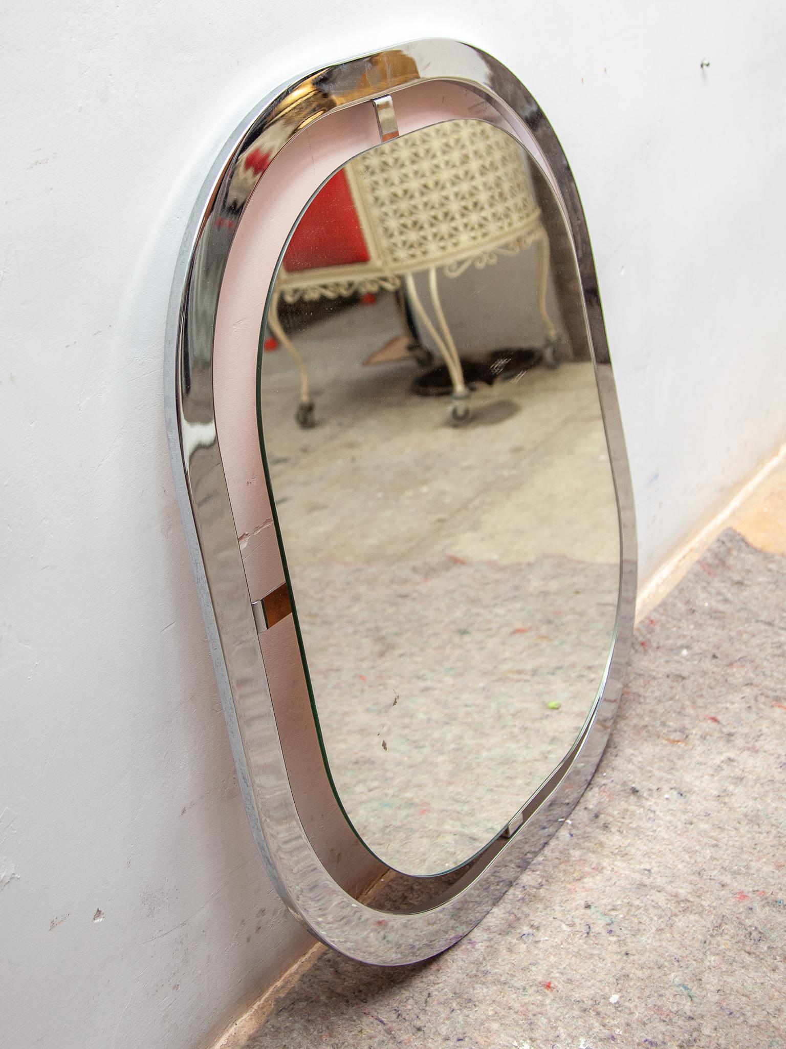 Vintage Chrome Framed Mirror, Belgo Chrome c.1970 Metal en venta