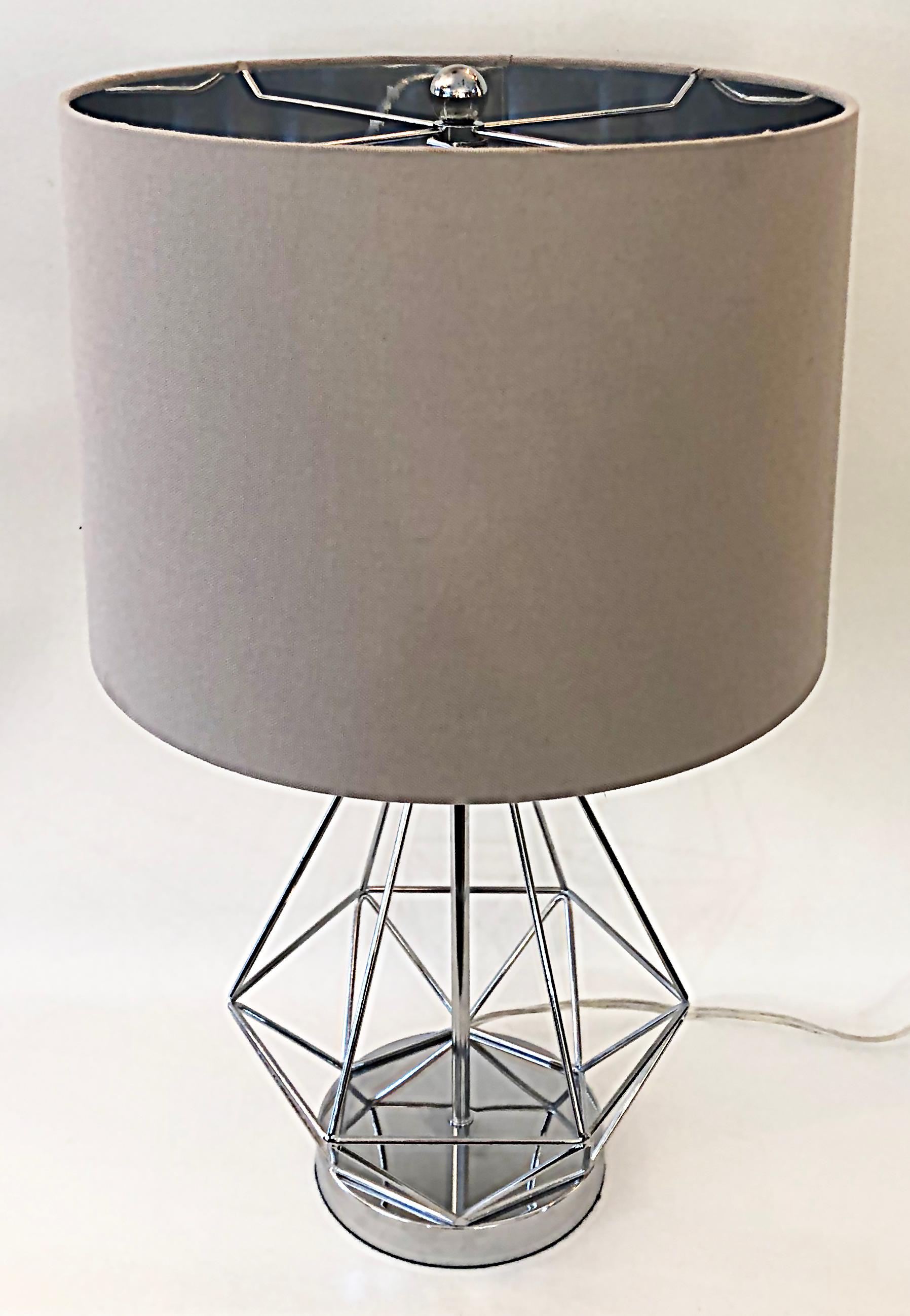 Post-Modern Vintage Chrome Geometric Table Lamps, USB Charging Port on Base For Sale