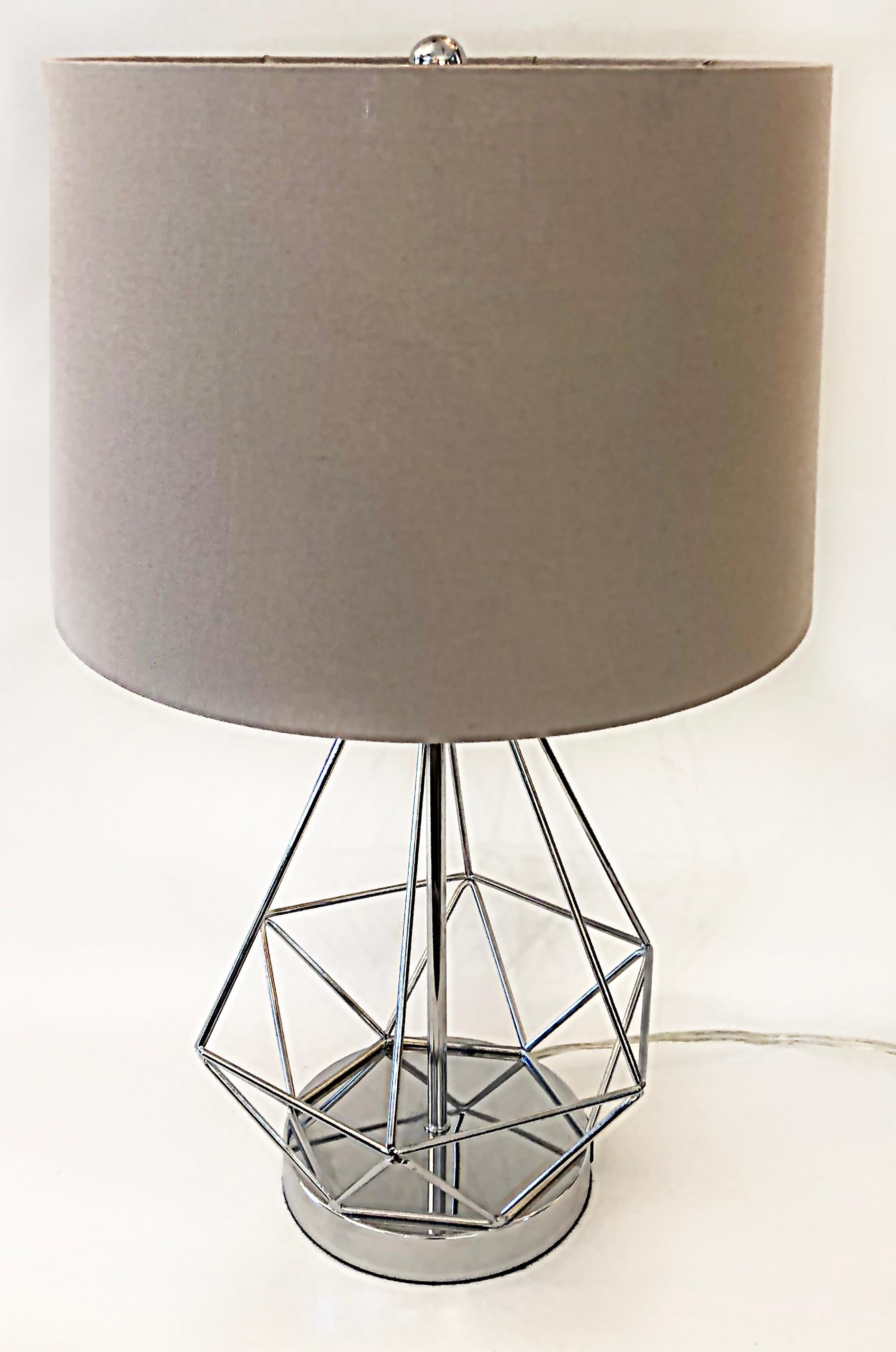 American Vintage Chrome Geometric Table Lamps, USB Charging Port on Base For Sale