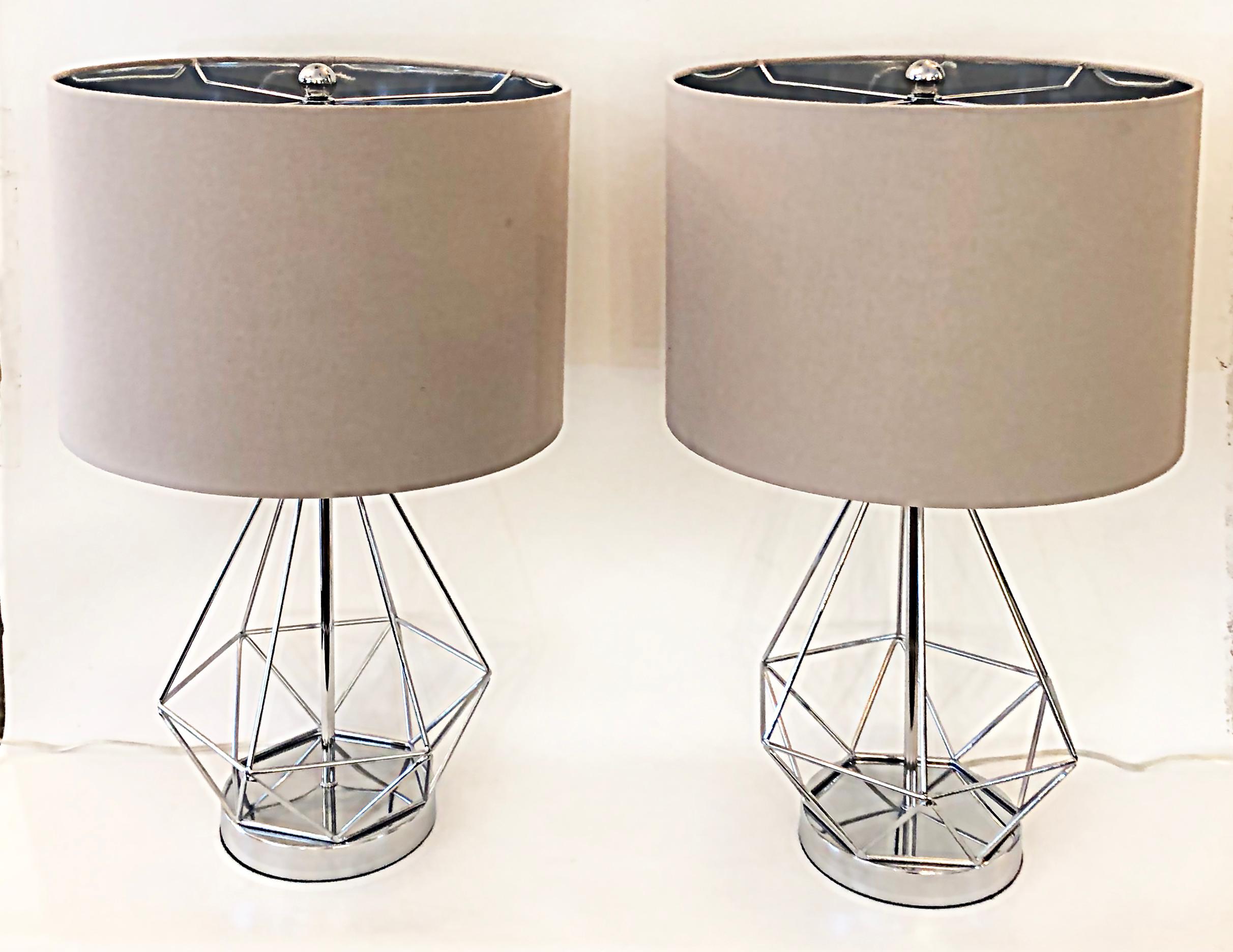 Vintage Chrome Geometric Table Lamps, USB Charging Port on Base For Sale 1
