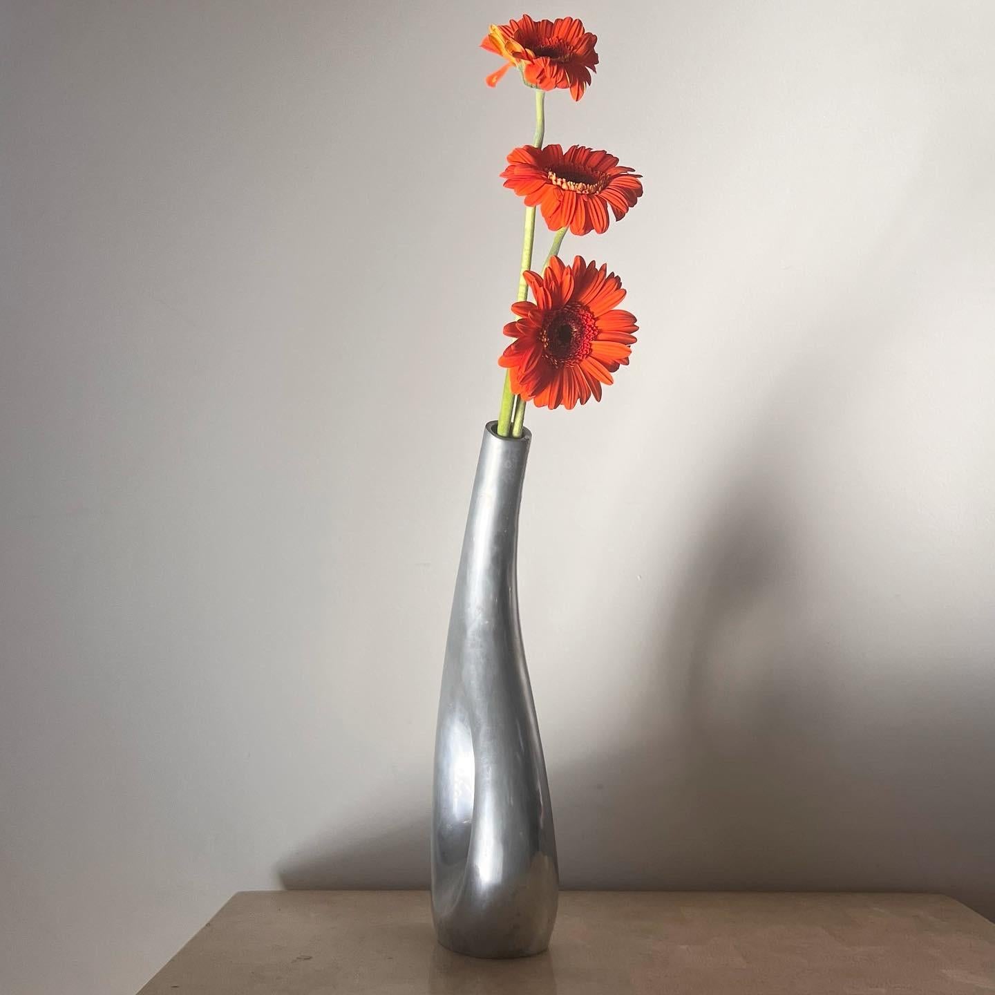 Post-Modern Vintage chrome geometric vase, late 20th century  For Sale