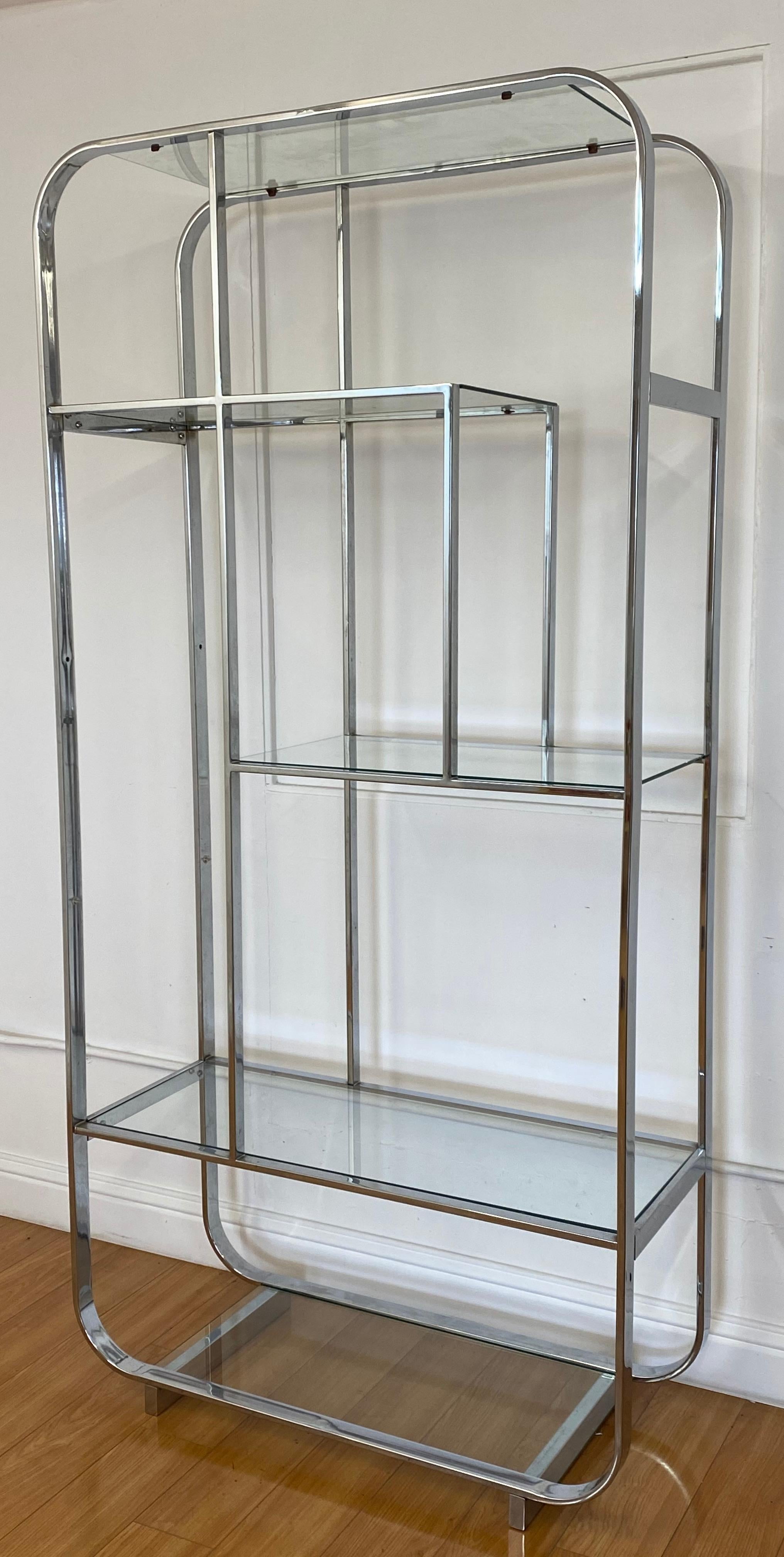 Vintage chrome & glass shelf in the style of Milo Baughman C.1970

Measures: 38