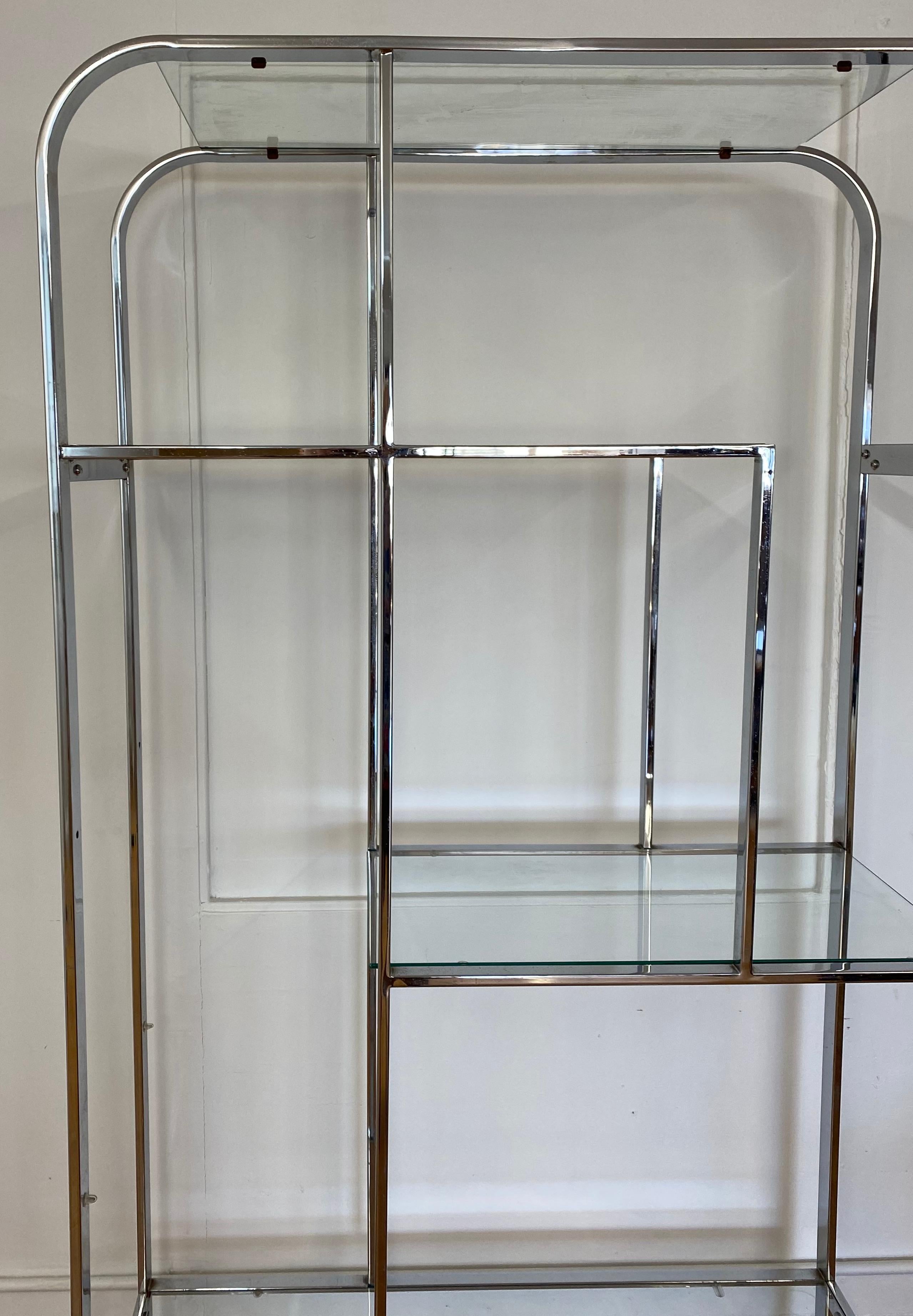 American Vintage Chrome & Glass Shelf in the Style of Milo Baughman, C.1970