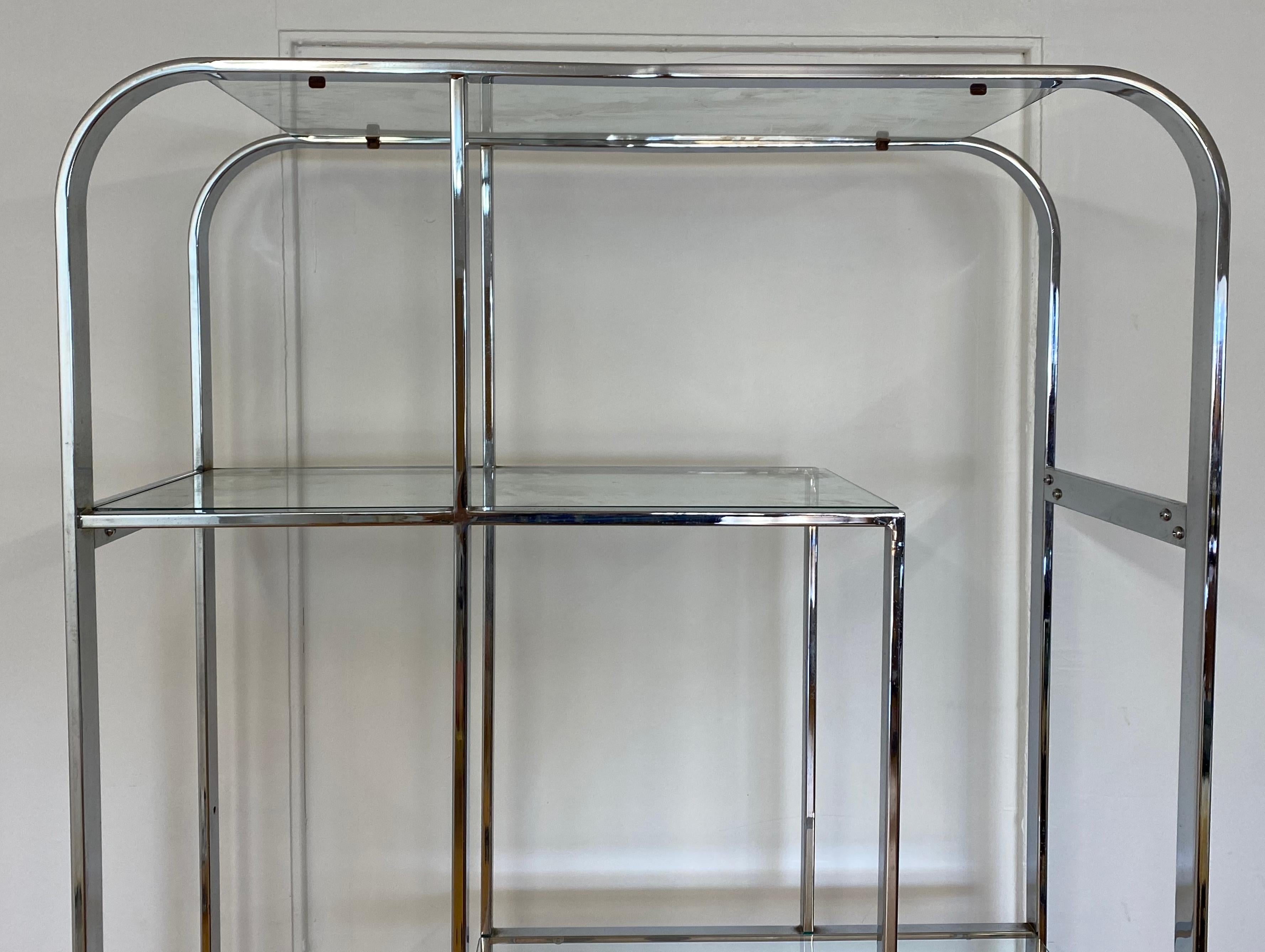 Vintage Chrome & Glass Shelf in the Style of Milo Baughman, C.1970 In Good Condition In San Francisco, CA