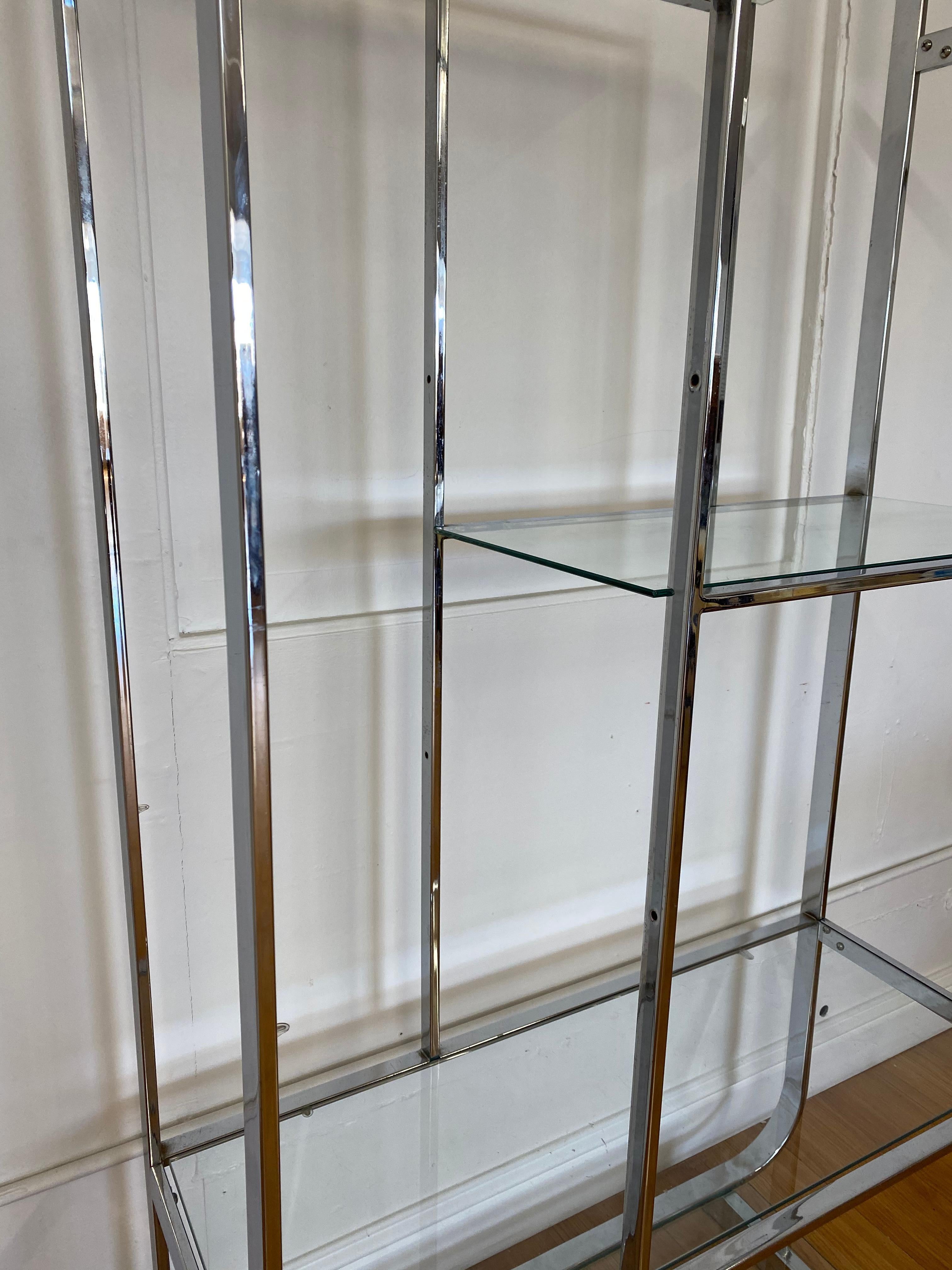 Vintage Chrome & Glass Shelf in the Style of Milo Baughman, C.1970 1