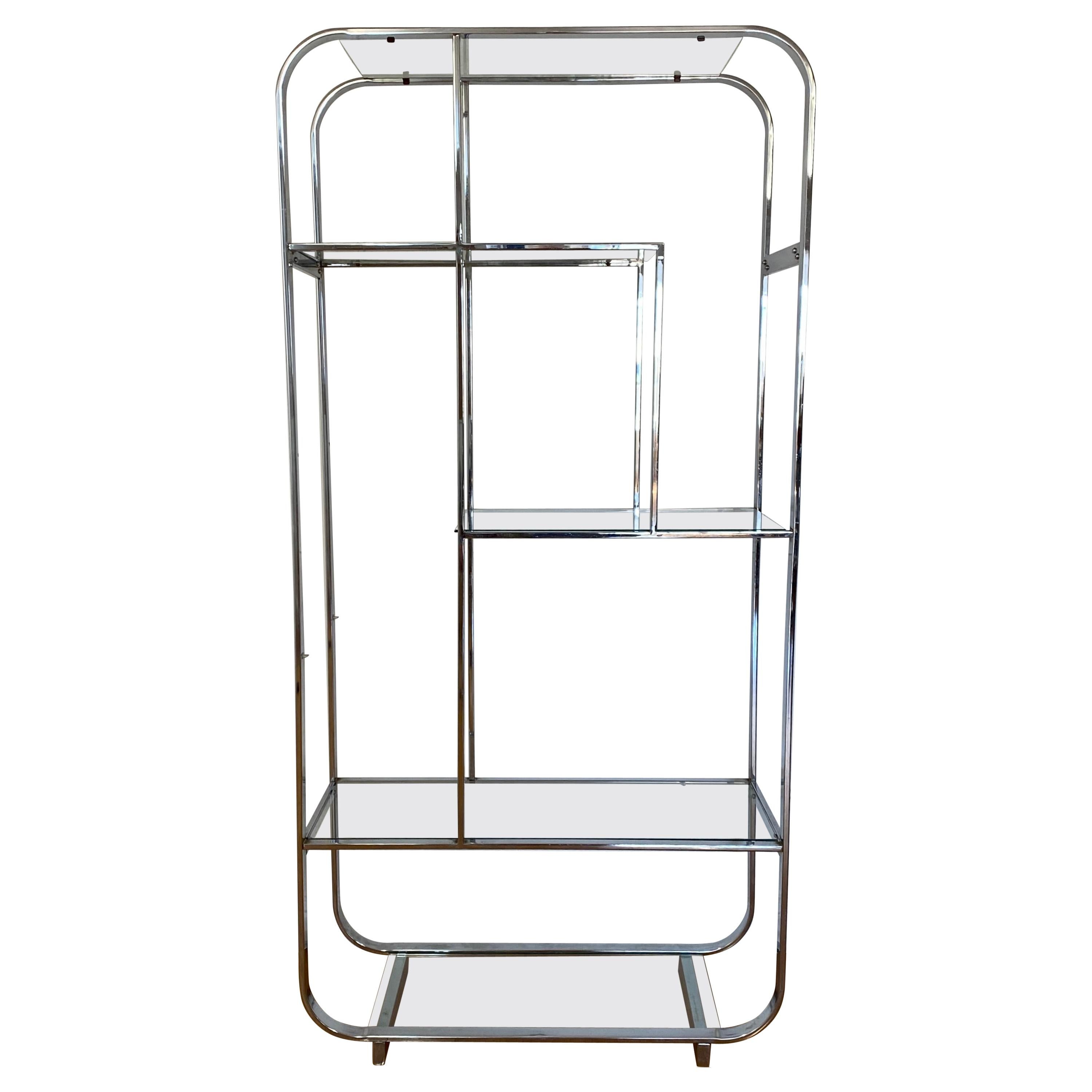 Vintage Chrome & Glass Shelf in the Style of Milo Baughman, C.1970