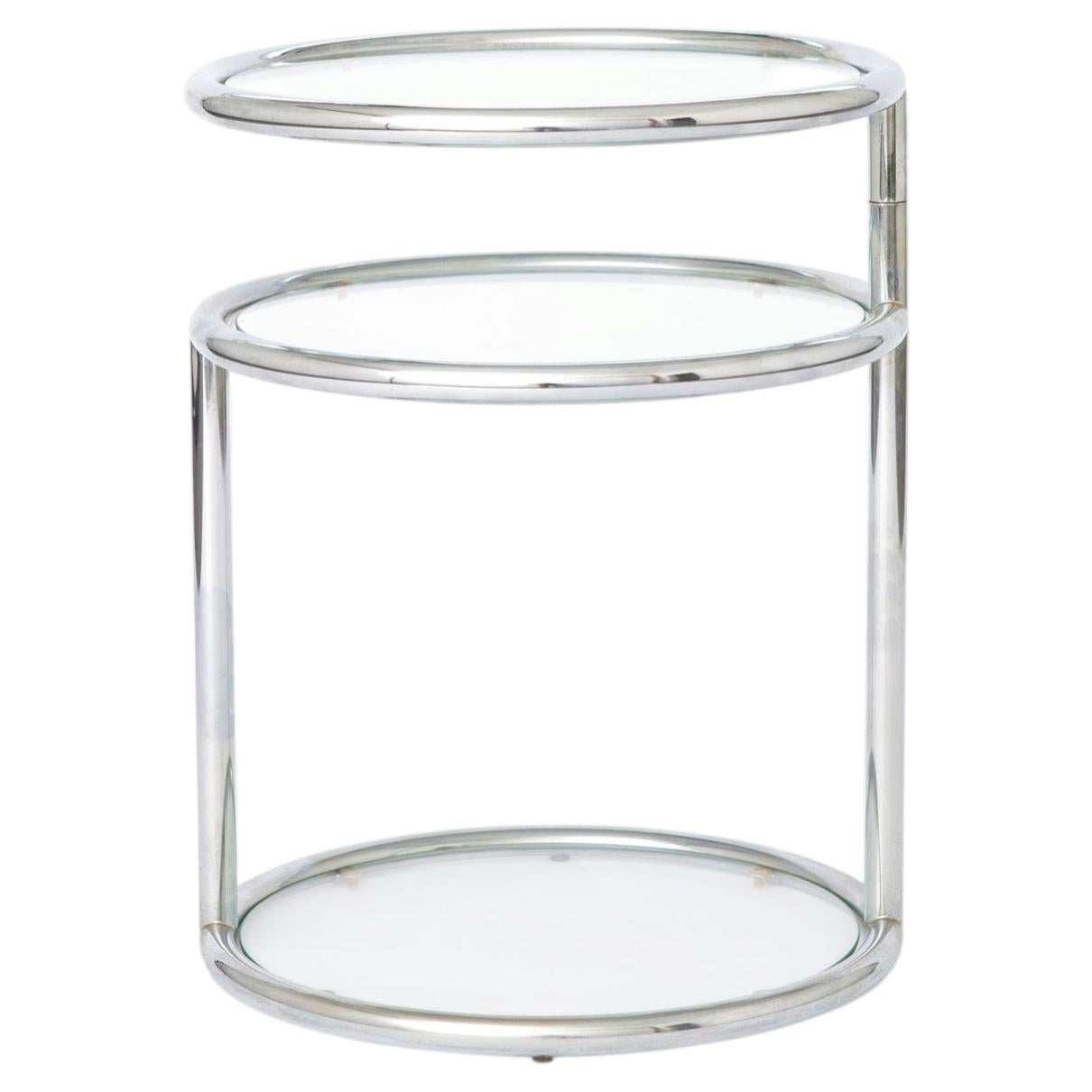 Vintage Chrome & Glass Side Table, Germany 1970s, Mid Century Modern Round End T
