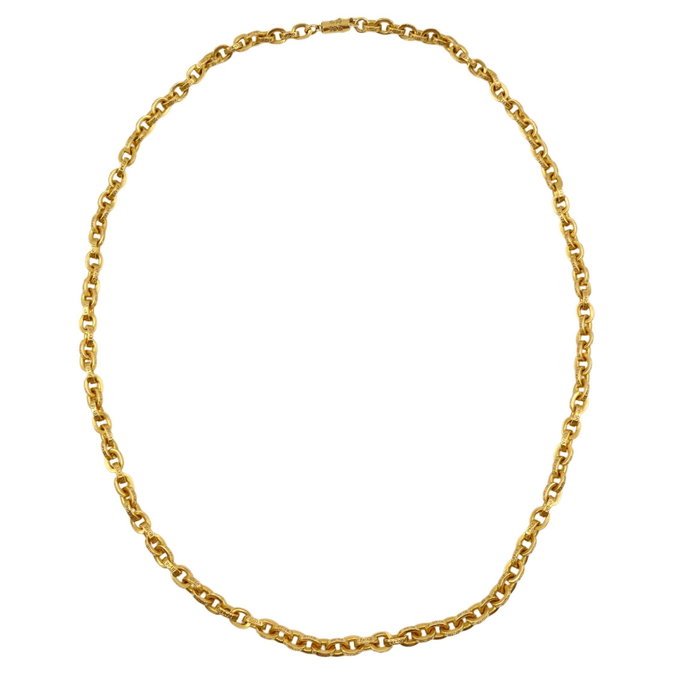  Vintage Chrome Hearts 22k Gold Paper Chain Necklace Original Pouch Unisexe 