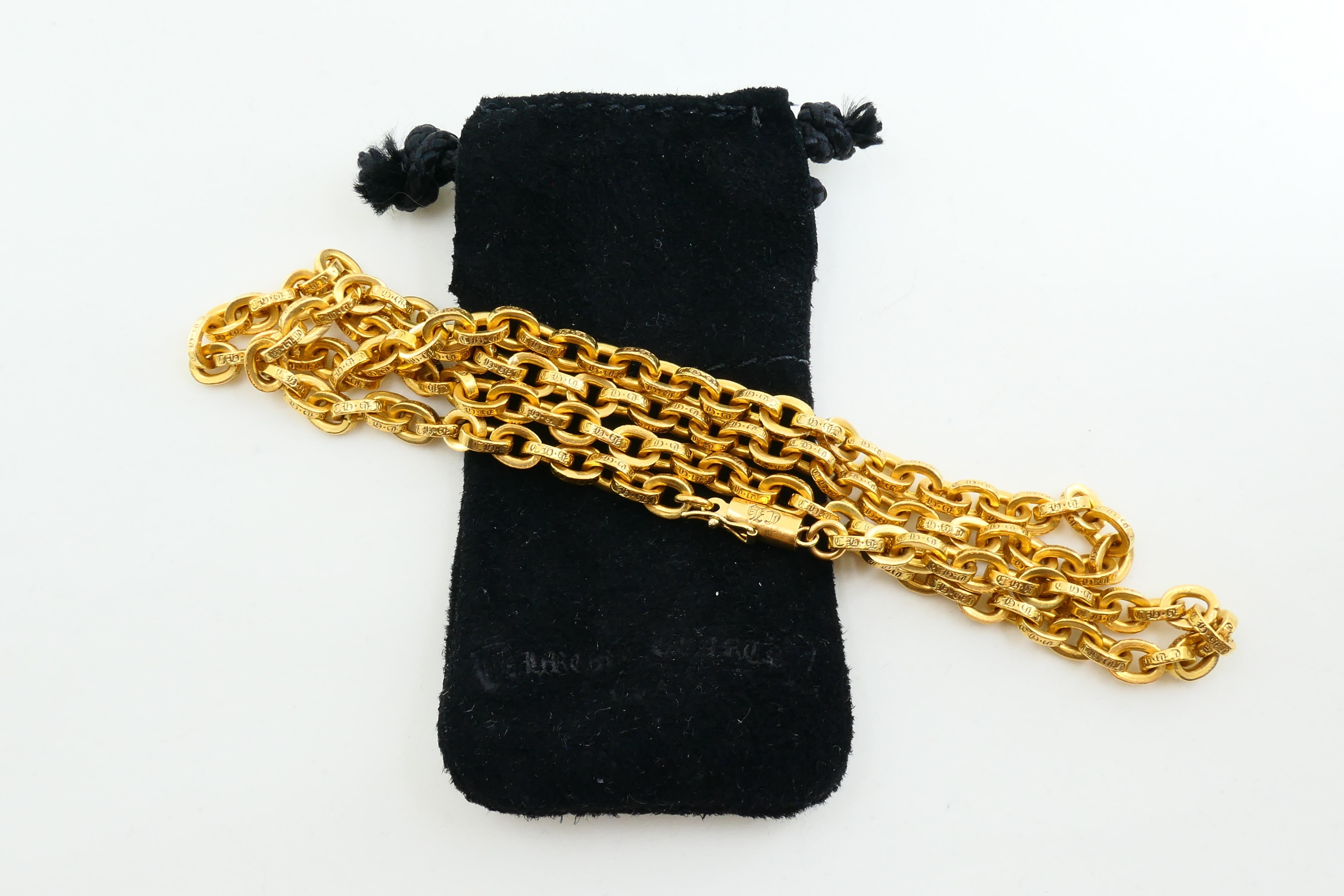Vintage Chrome Hearts 22k Gold Paper Chain Necklace Original Pouch 3