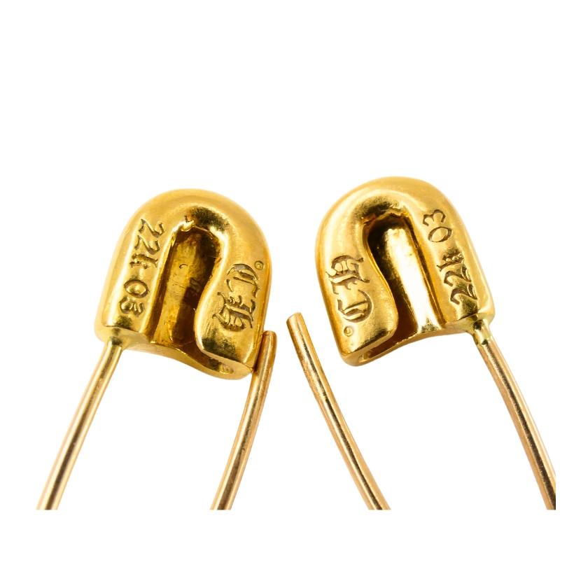 Women's or Men's Vintage Chrome Hearts 22k Gold Two Safety Pins Earrings Original Pouch