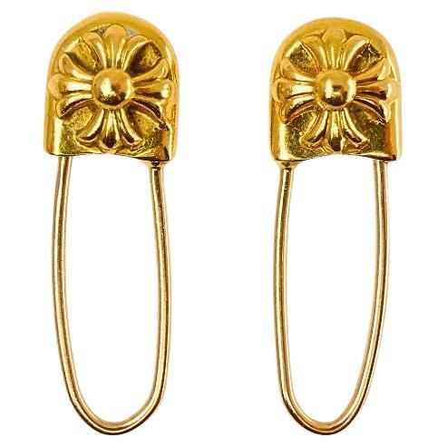 Vintage Chrome Hearts 22k Gold Two Safety Pins Earrings Original Pouch