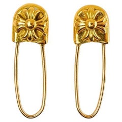 Vintage Chrome Hearts 22k Gold Two Safety Pins Earrings Original Pouch