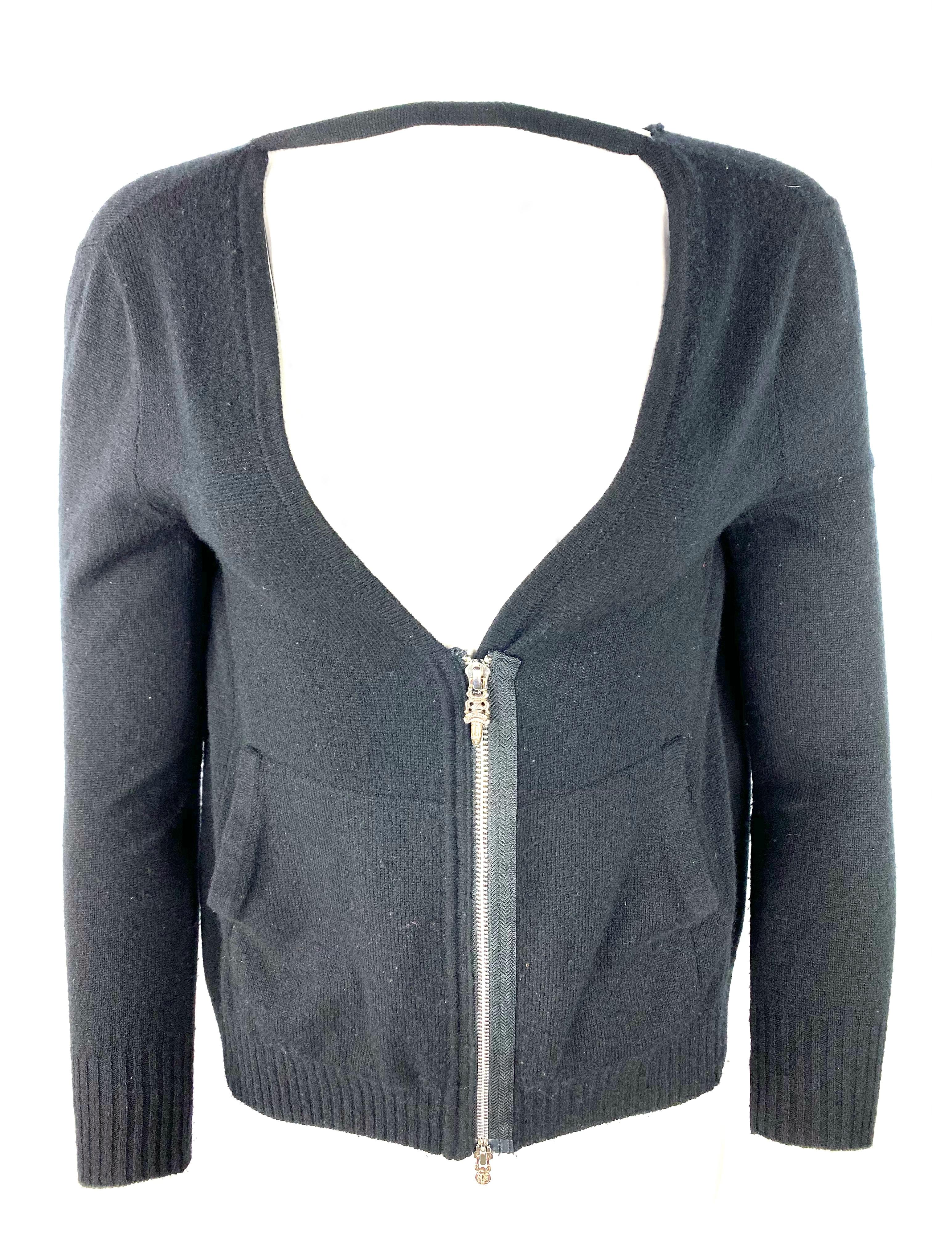 Women's Vintage Chrome Hearts Black Cashmere Blazer Sweater, Size Small