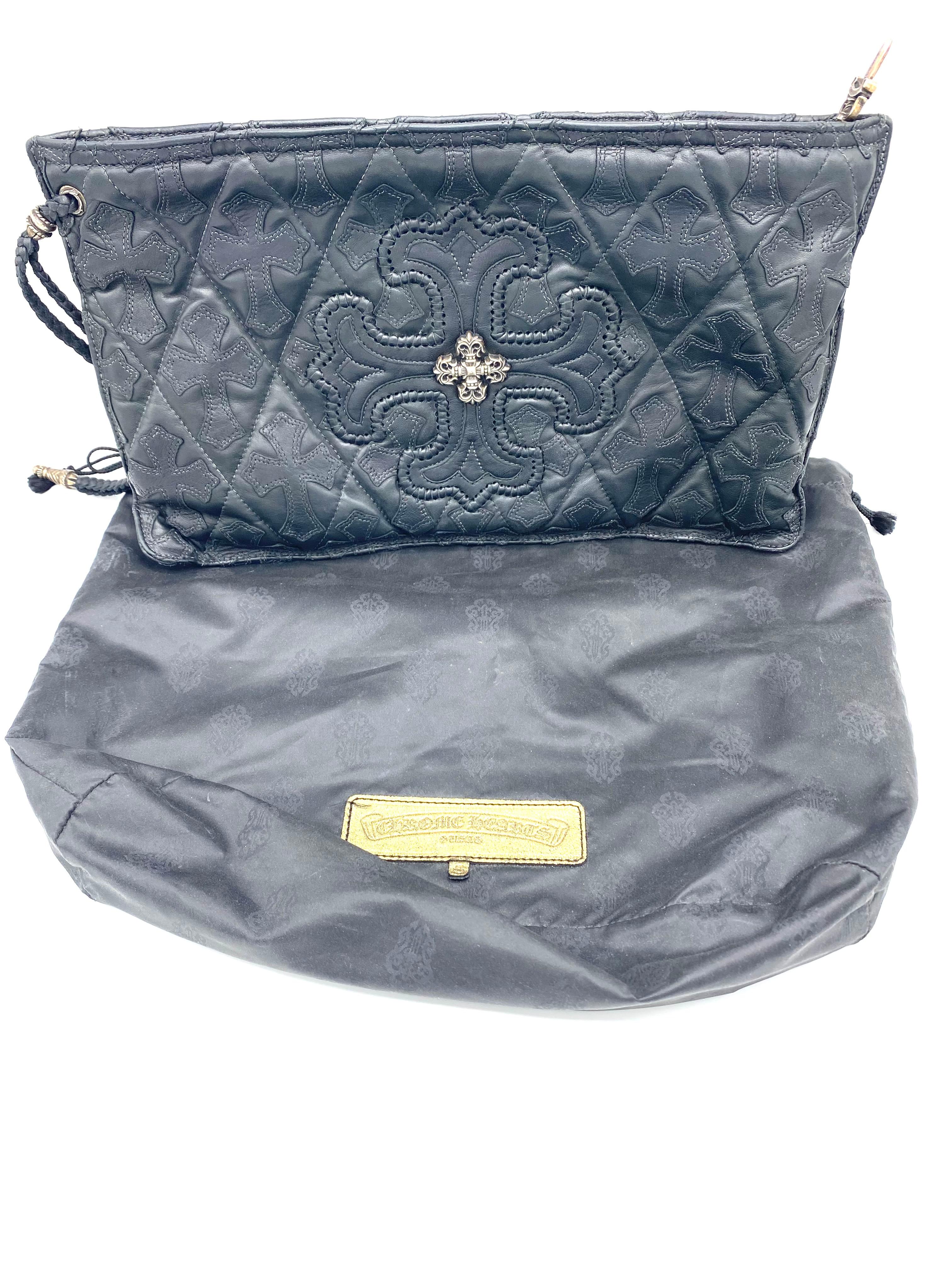 Vintage Chrome Hearts Black Leather and Sterling Silver Clutch Handbag  2