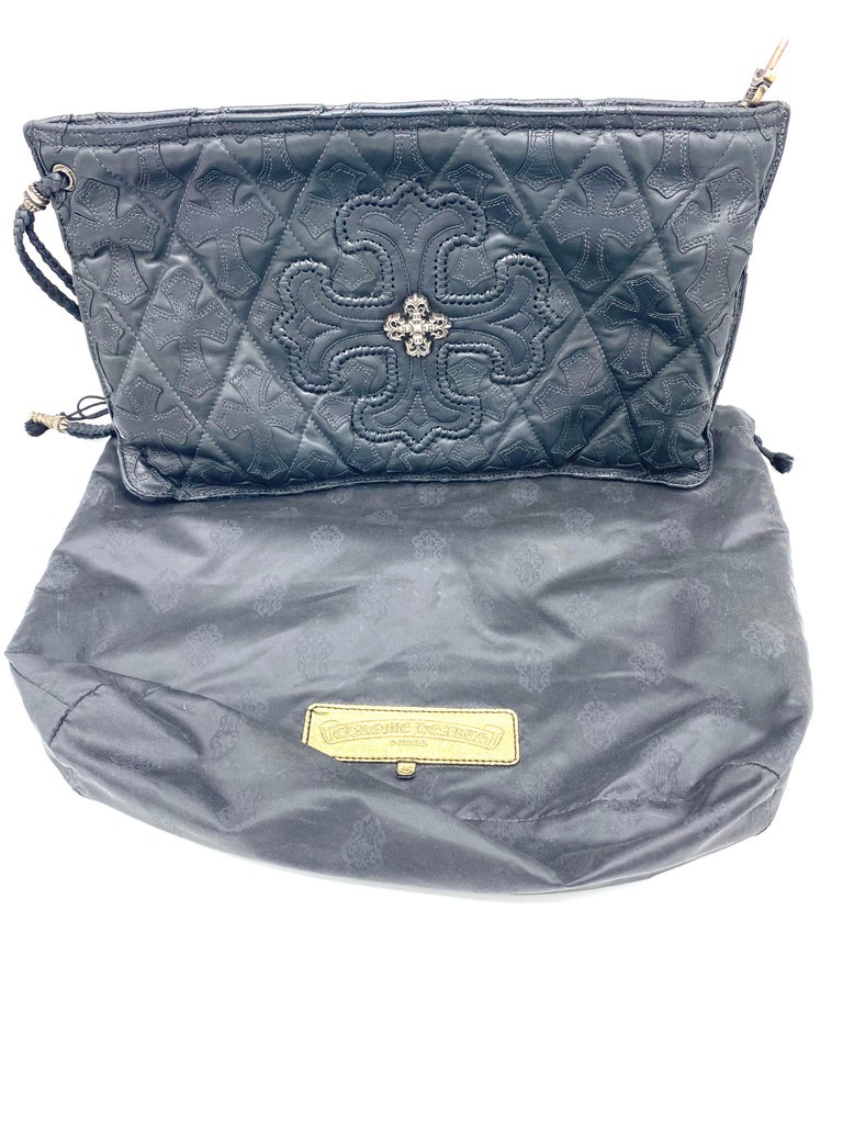 Vintage Chrome Hearts Black Leather and Sterling Silver Clutch Handbag