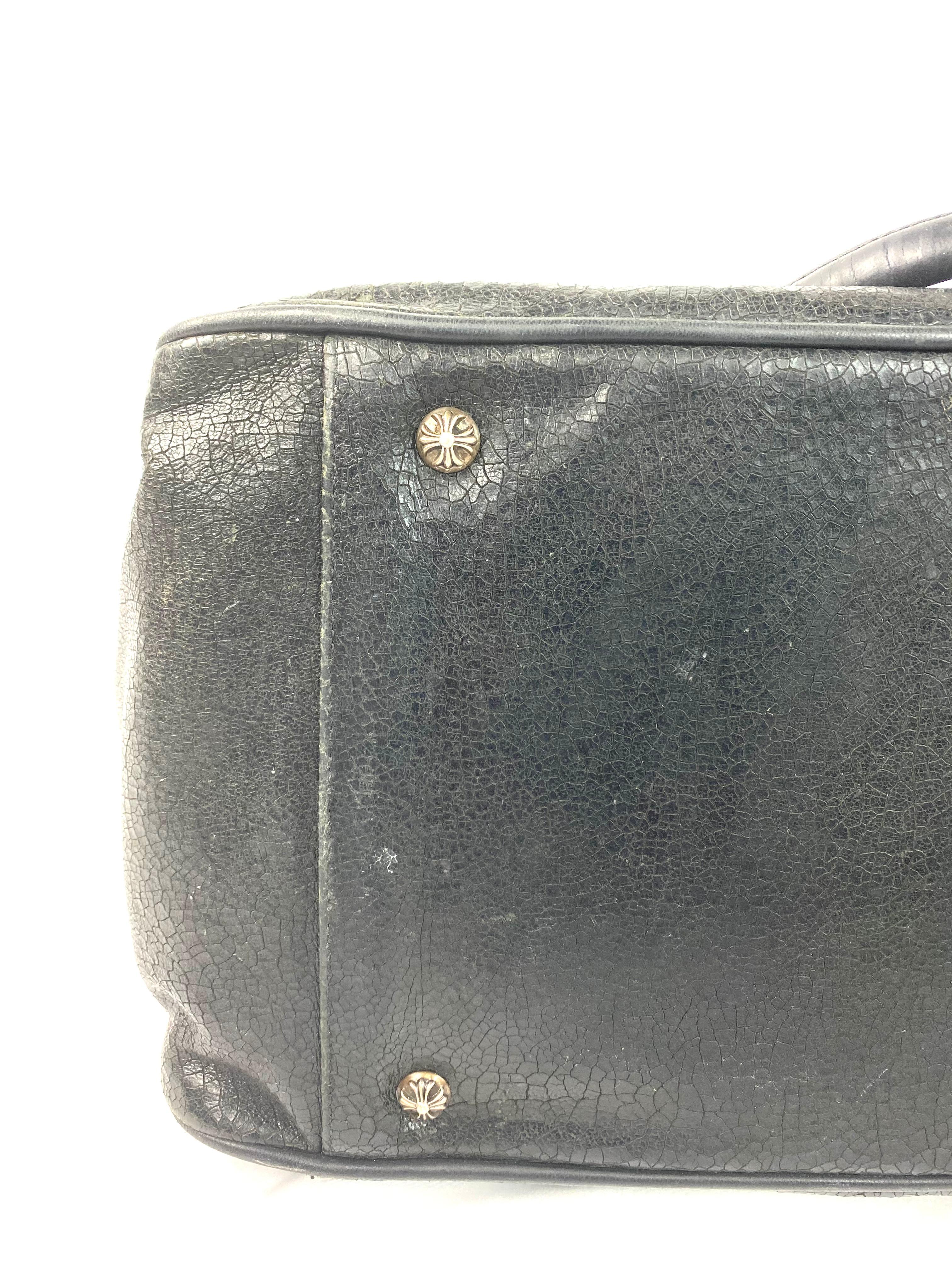Vintage Chrome Hearts Black Leather Tote Shoulder Handbag 4