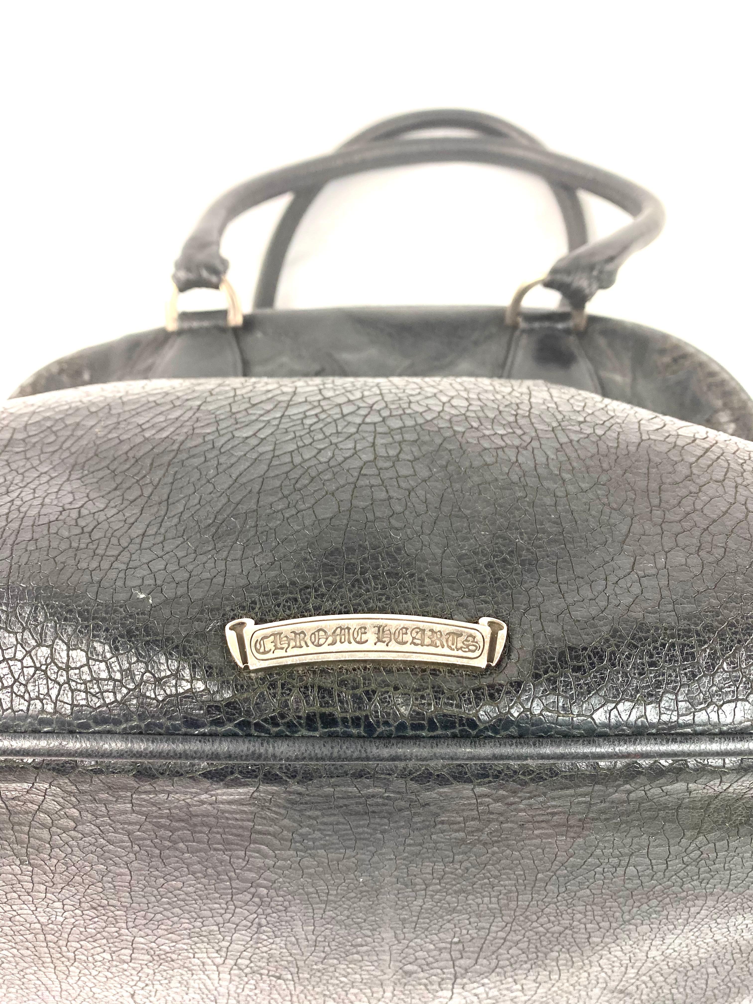 Vintage Chrome Hearts Black Leather Tote Shoulder Handbag 6