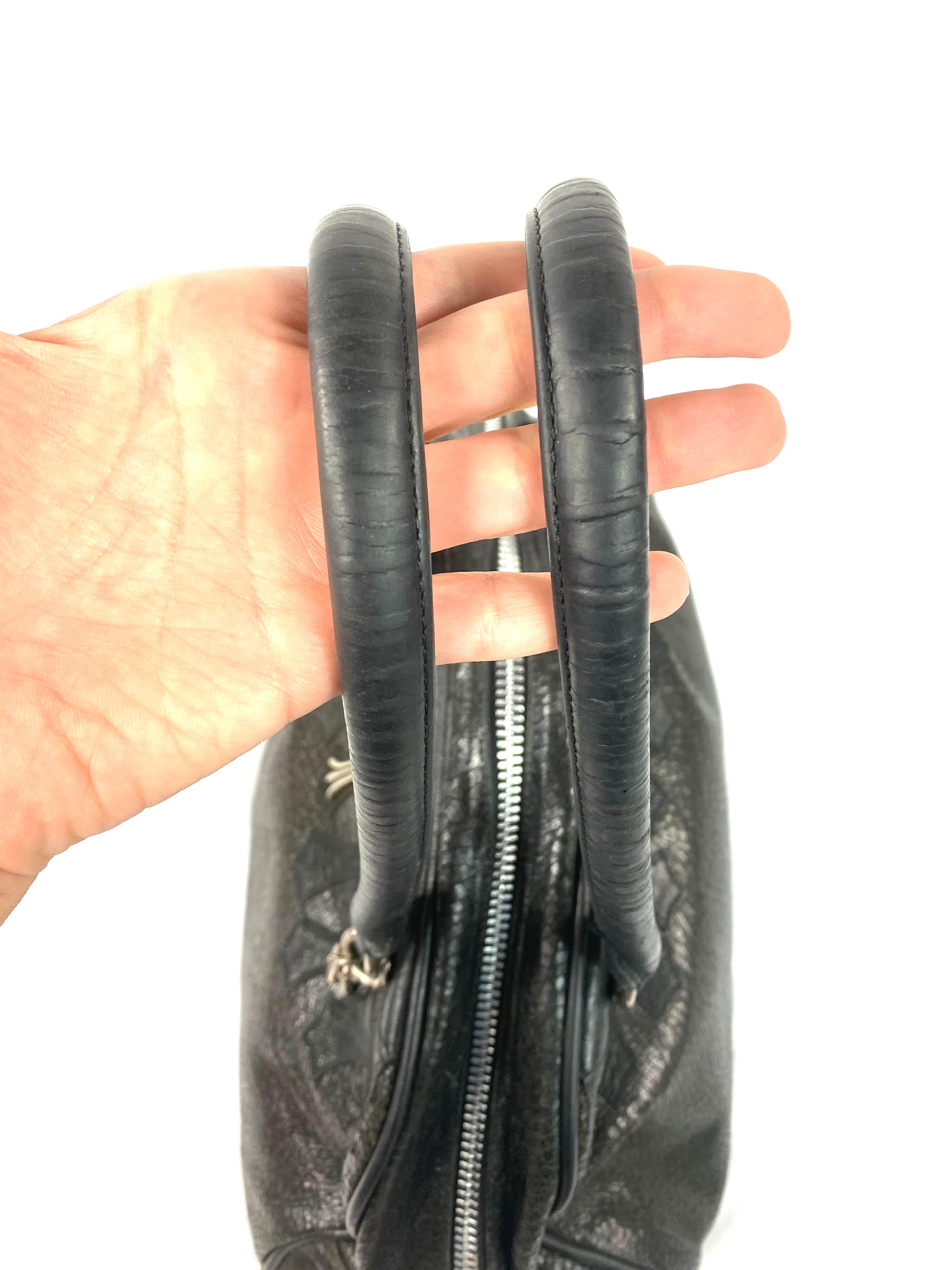 Vintage Chrome Hearts Black Leather Tote Shoulder Handbag 7