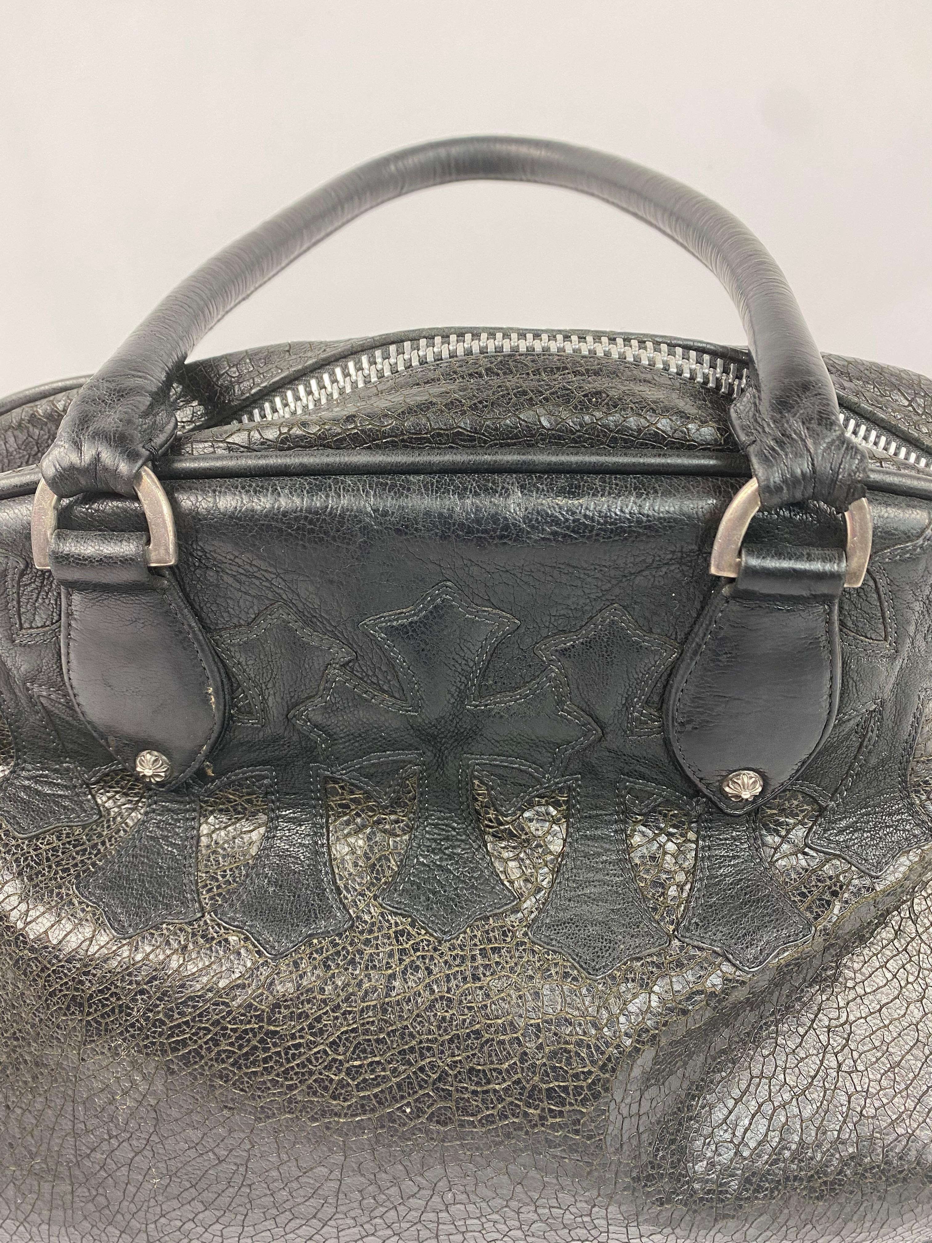 Women's or Men's Vintage Chrome Hearts Black Leather Tote Shoulder Handbag