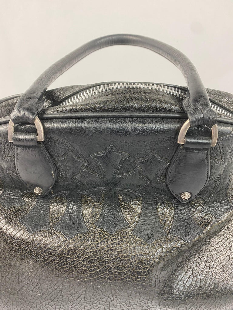 Vintage Chrome Hearts Black Leather Tote Shoulder Handbag at 1stDibs