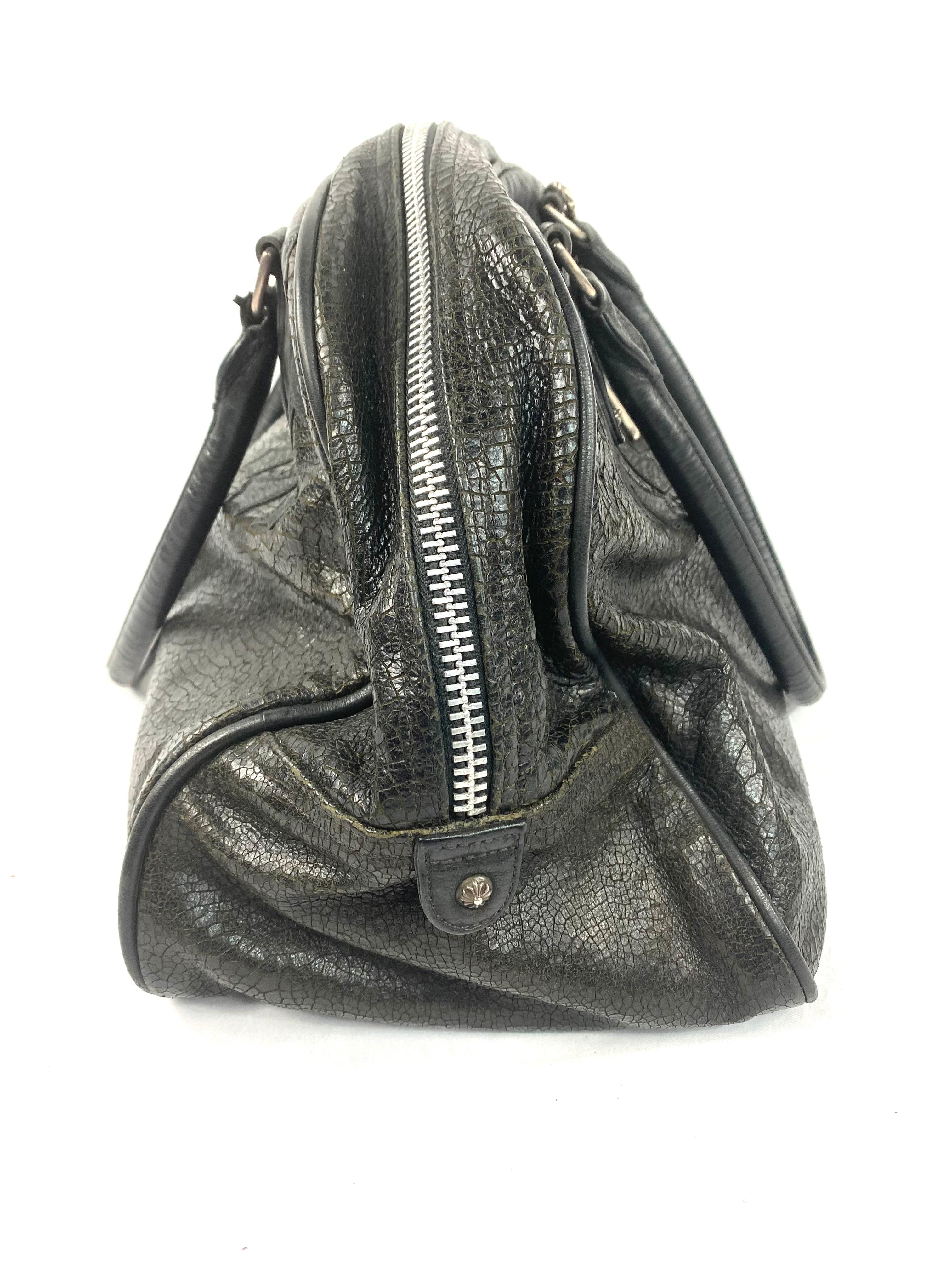 Vintage Chrome Hearts Black Leather Tote Shoulder Handbag 1