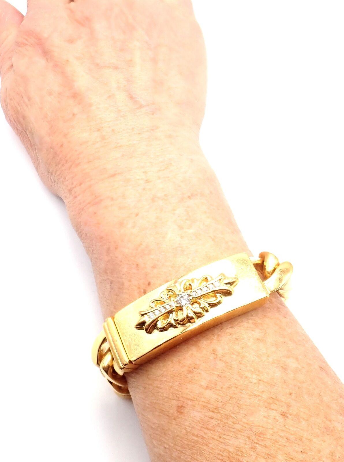 Vintage Chrome Hearts Diamond Yellow Gold Heavy Link ID Bracelet 6