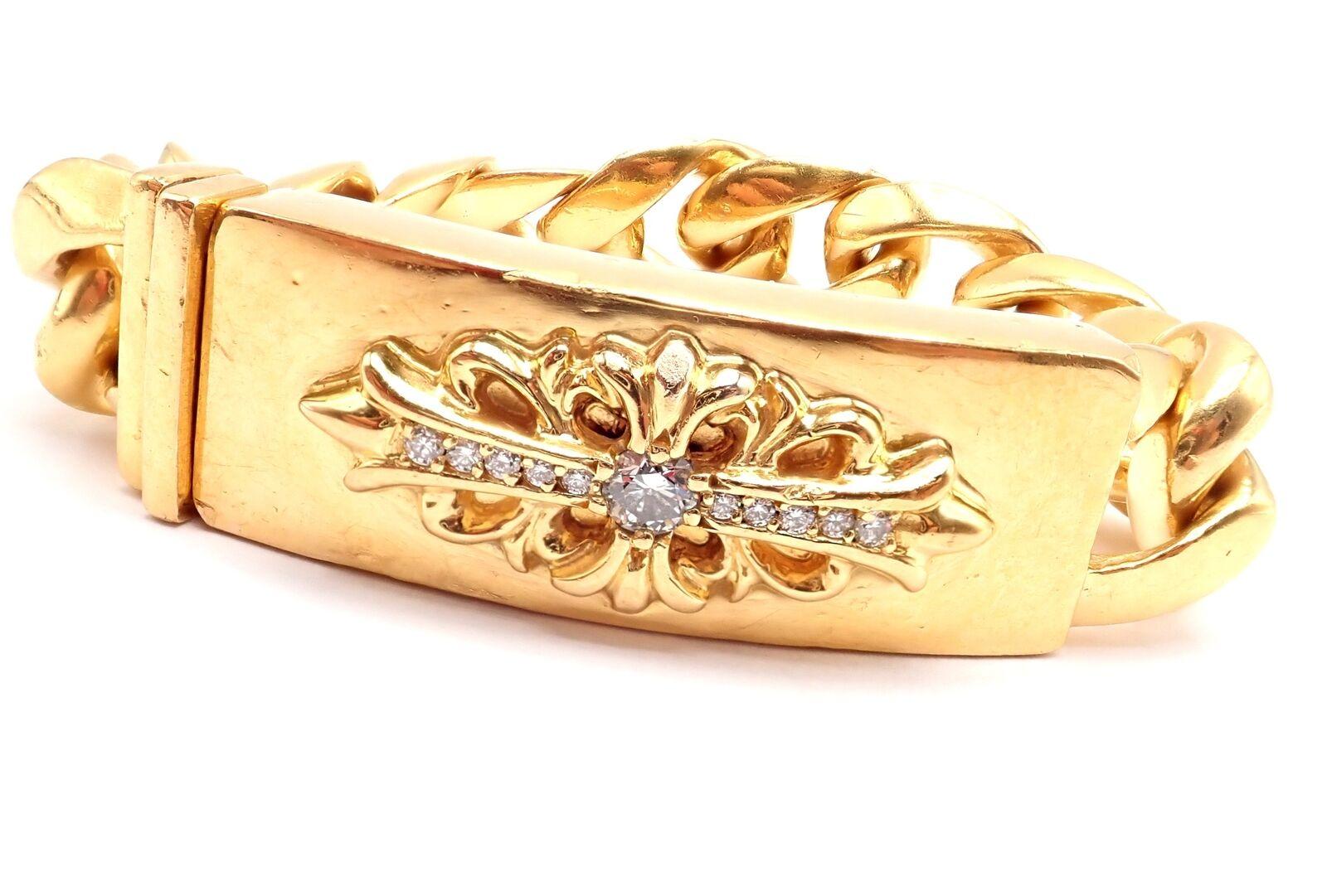 Vintage Chrome Hearts Diamond Yellow Gold Heavy Link ID Bracelet 7