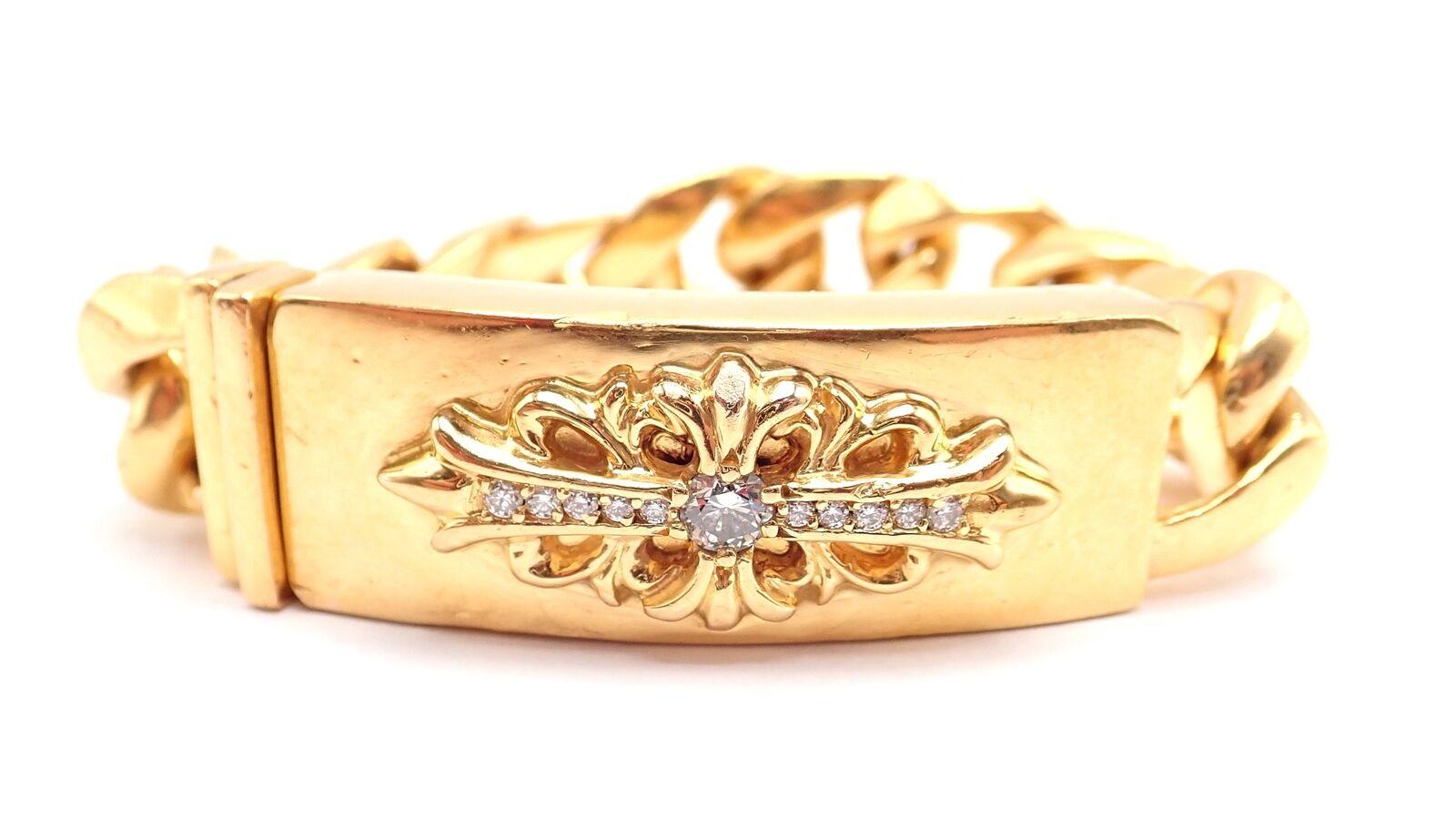 Vintage Chrome Hearts Diamond Yellow Gold Heavy Link ID Bracelet 8