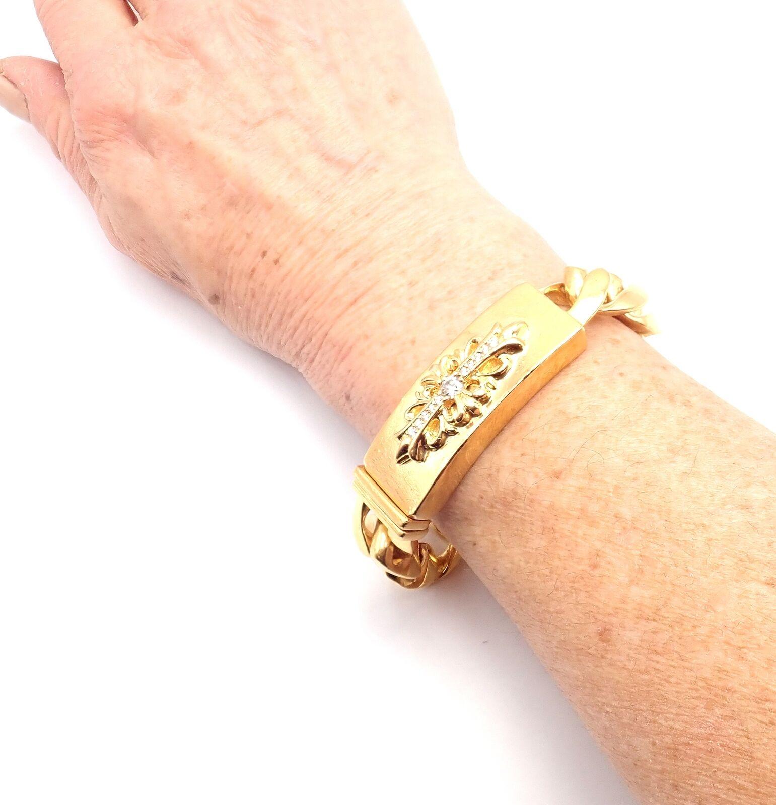 Vintage Chrome Hearts Diamond Yellow Gold Heavy Link ID Bracelet 9