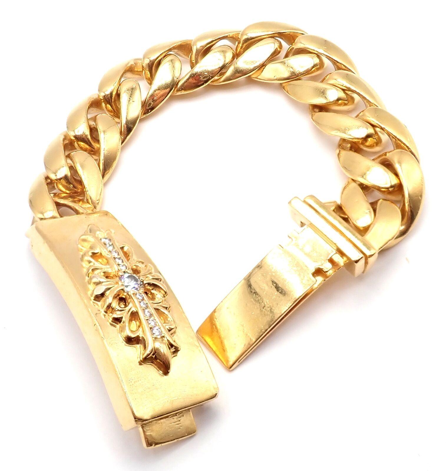 Brilliant Cut Vintage Chrome Hearts Diamond Yellow Gold Heavy Link ID Bracelet