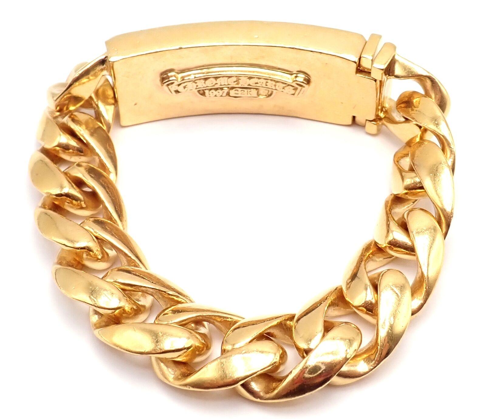 Women's or Men's Vintage Chrome Hearts Diamond Yellow Gold Heavy Link ID Bracelet