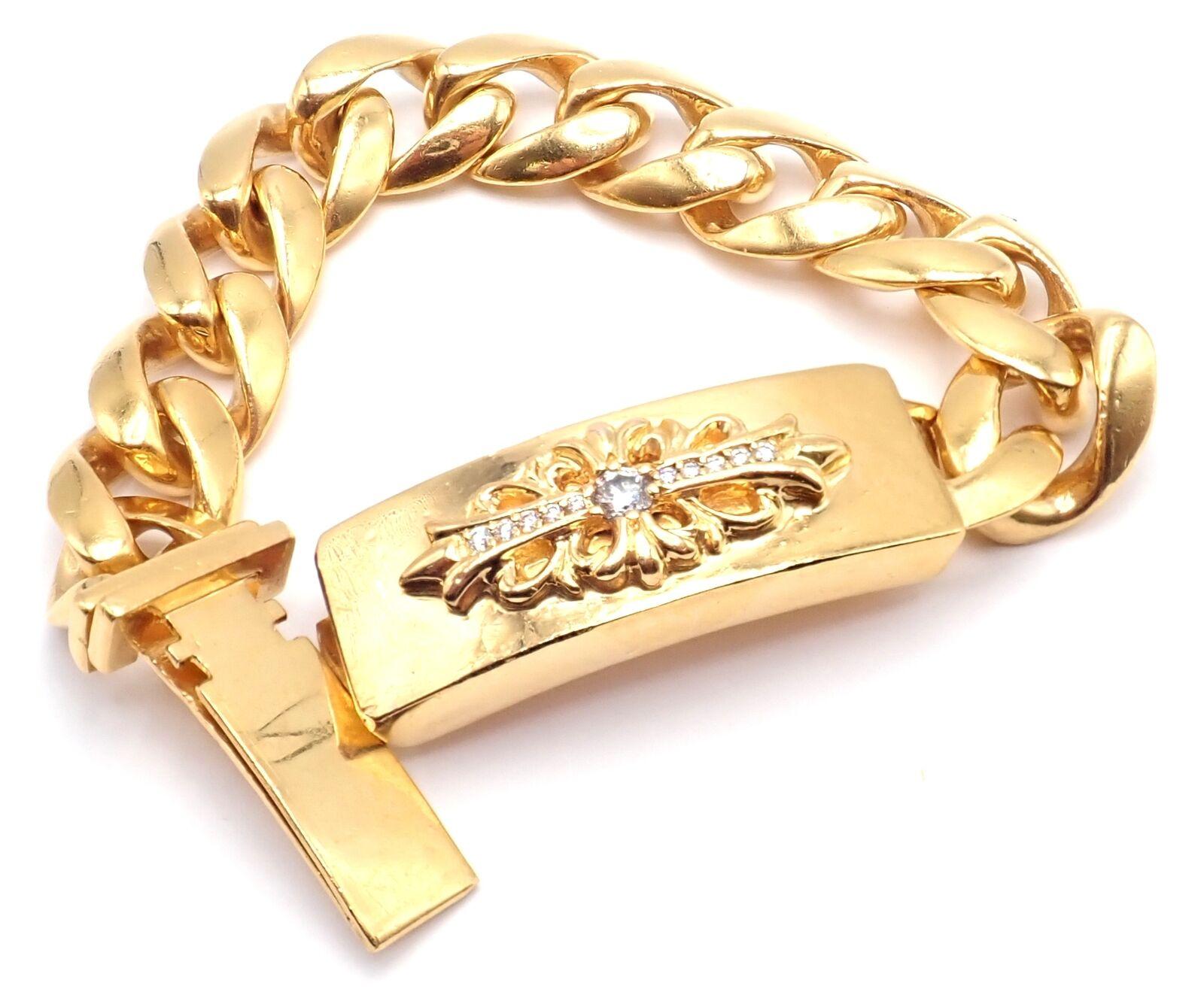 Vintage Chrome Hearts Diamond Yellow Gold Heavy Link ID Bracelet 4