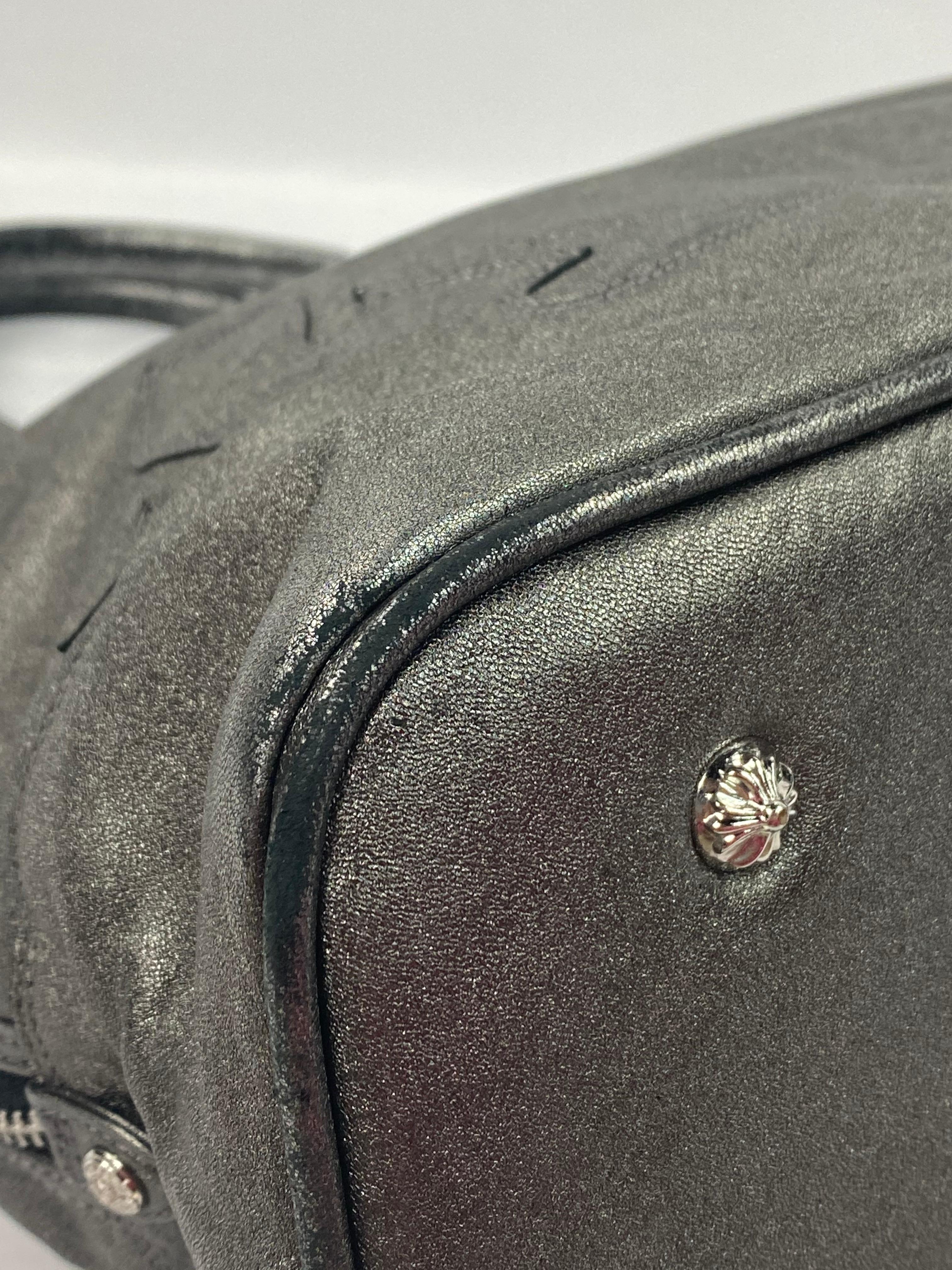 Vintage Chrome Hearts Grey Leather Sterling Silver Tote Handbag 3