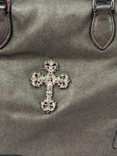 Vintage Chrome Hearts Grey Leather Sterling Silver Tote Handbag