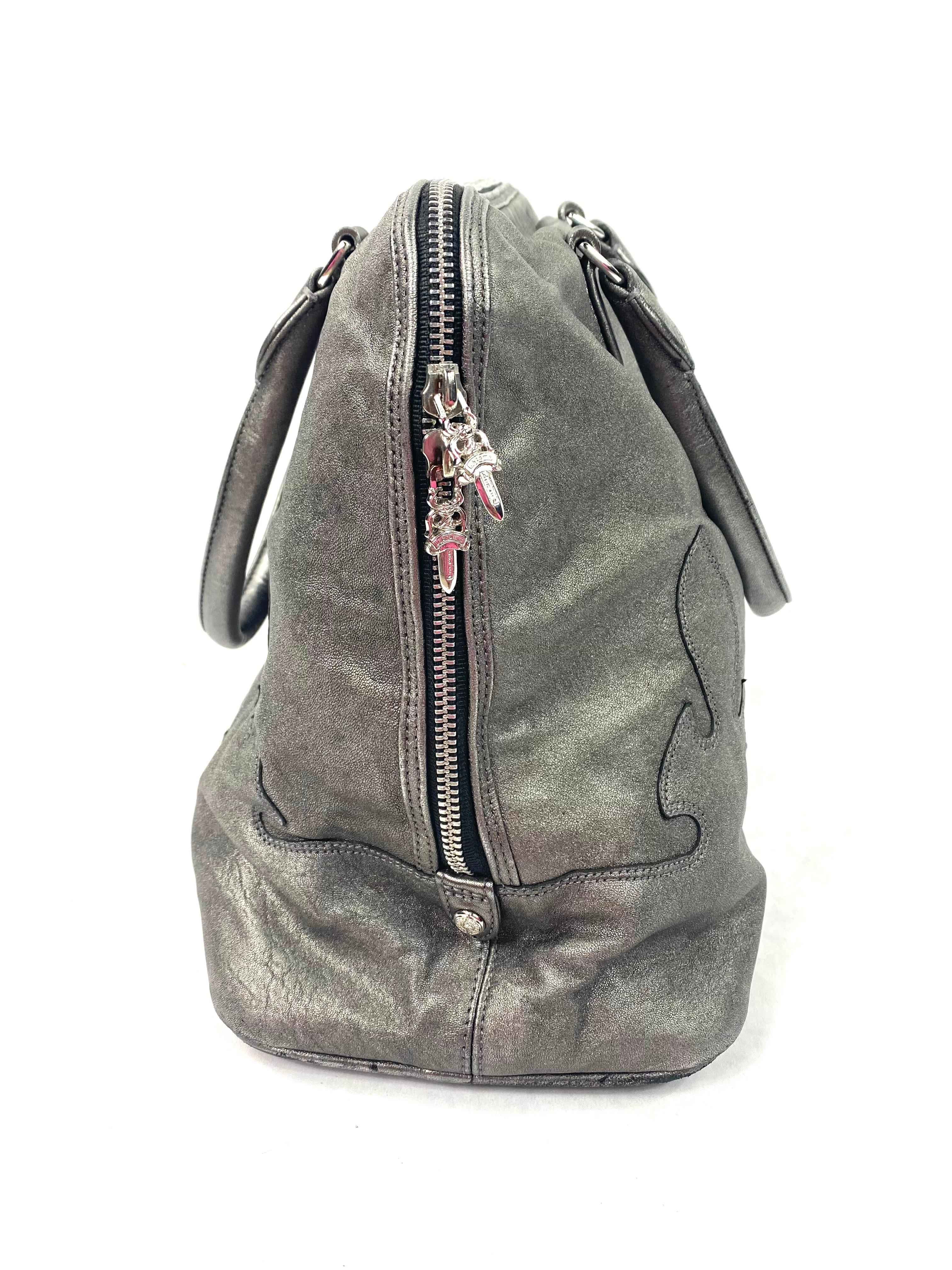 Bolso Tote Vintage Chrome Hearts Cuero Gris Plata de Ley Negro